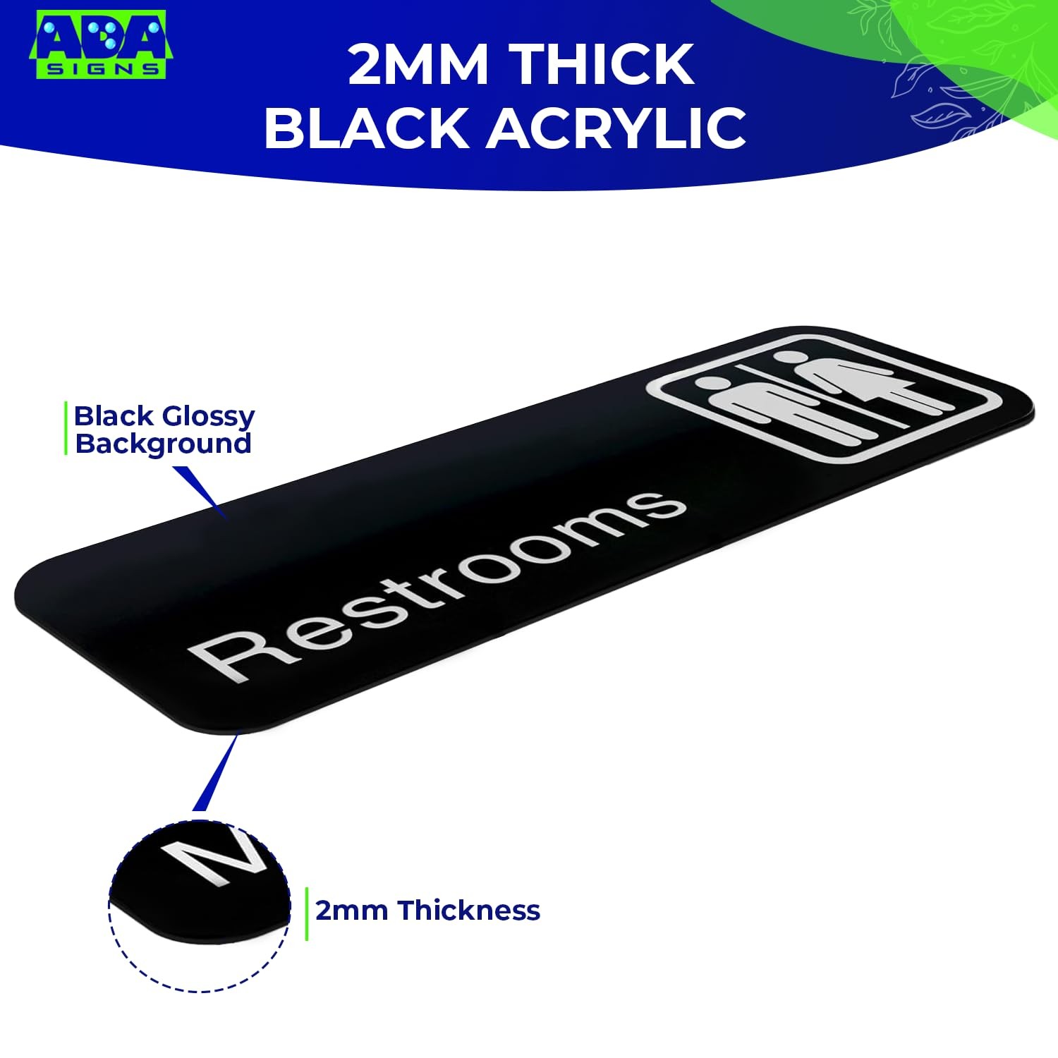ADASigns Unisex Restroom Sign – 9&Prime; x 3&Prime; Durable Black Acrylic with Adhesive E…