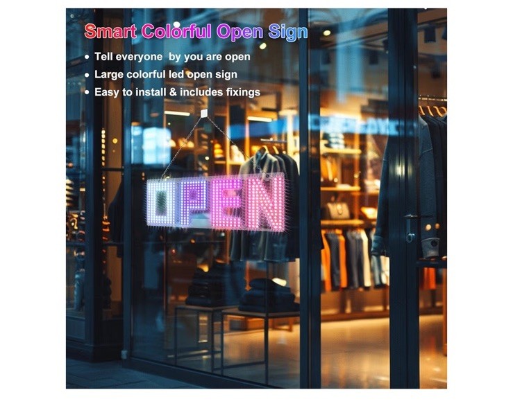 LemonNova 15”x5” LED Open Sign Window Display with Chain & Remote w/ APP