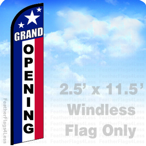 GRAND OPENING – WINDLESS Swooper Feather Flag Banner Sign 2.5×11.5&prime; – stars f
