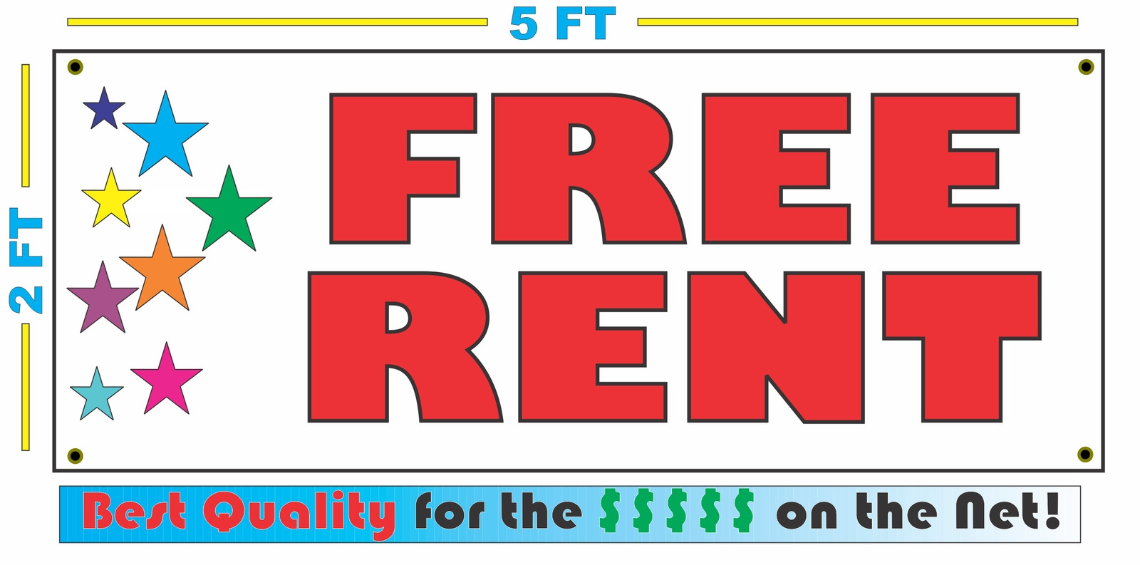 Free Rent w Multi Colored Stars Banner Sign NEW Larger Size