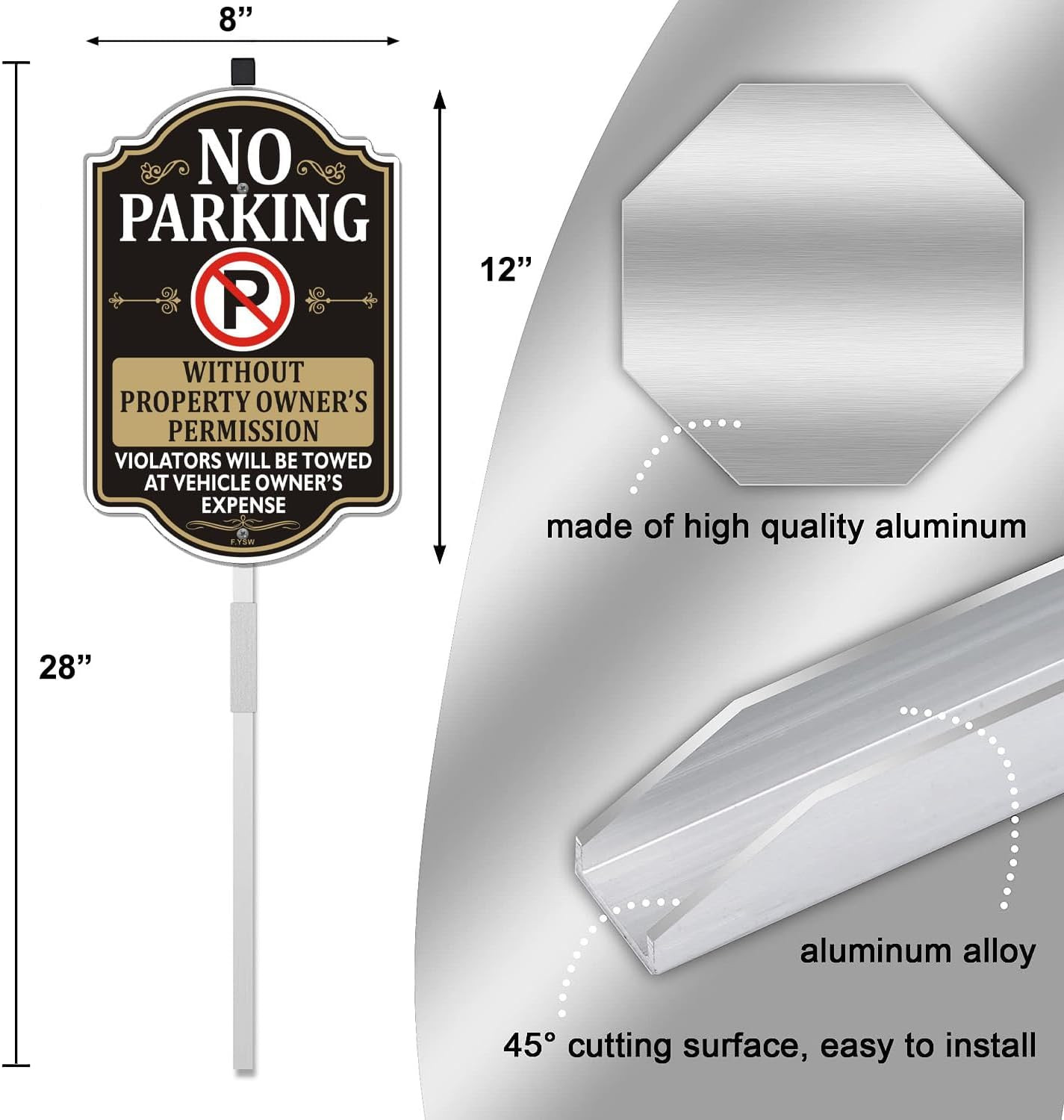 No Parking Without Permission Sign with Metal Stakes – 12&Prime; x 8