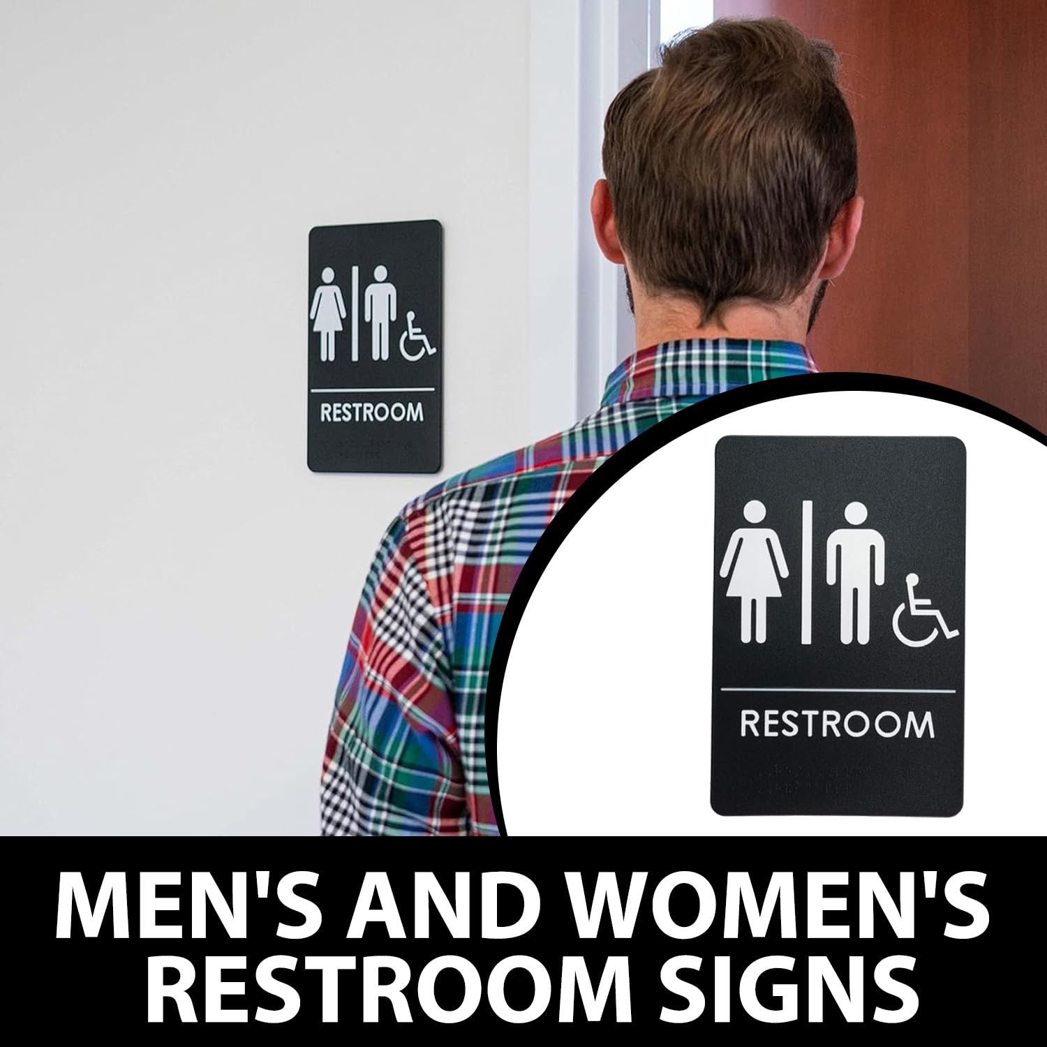 USA Made – Men&rsquo;s and Women&rsquo;s Restroom Signs Small Signage, Black Handi-Unisex