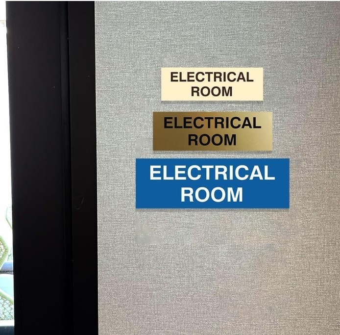 10 Pack Electrical Room Sign 2×6&Prime; Lt Gray Adhesive Safety Door Sign Durable Plas