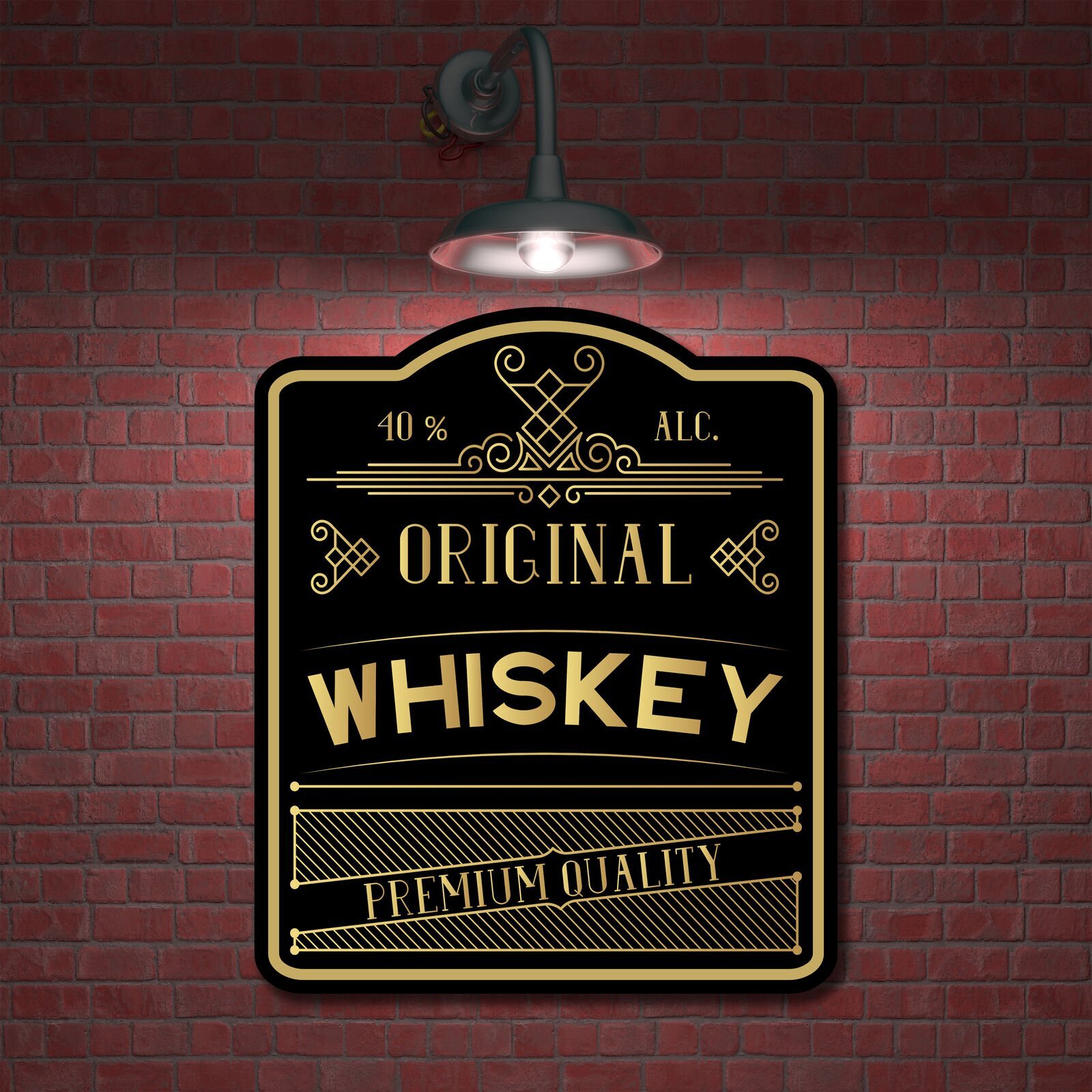 Whiskey Original Drink Bar Sign Gold BLACK Aluminum Composite Sign