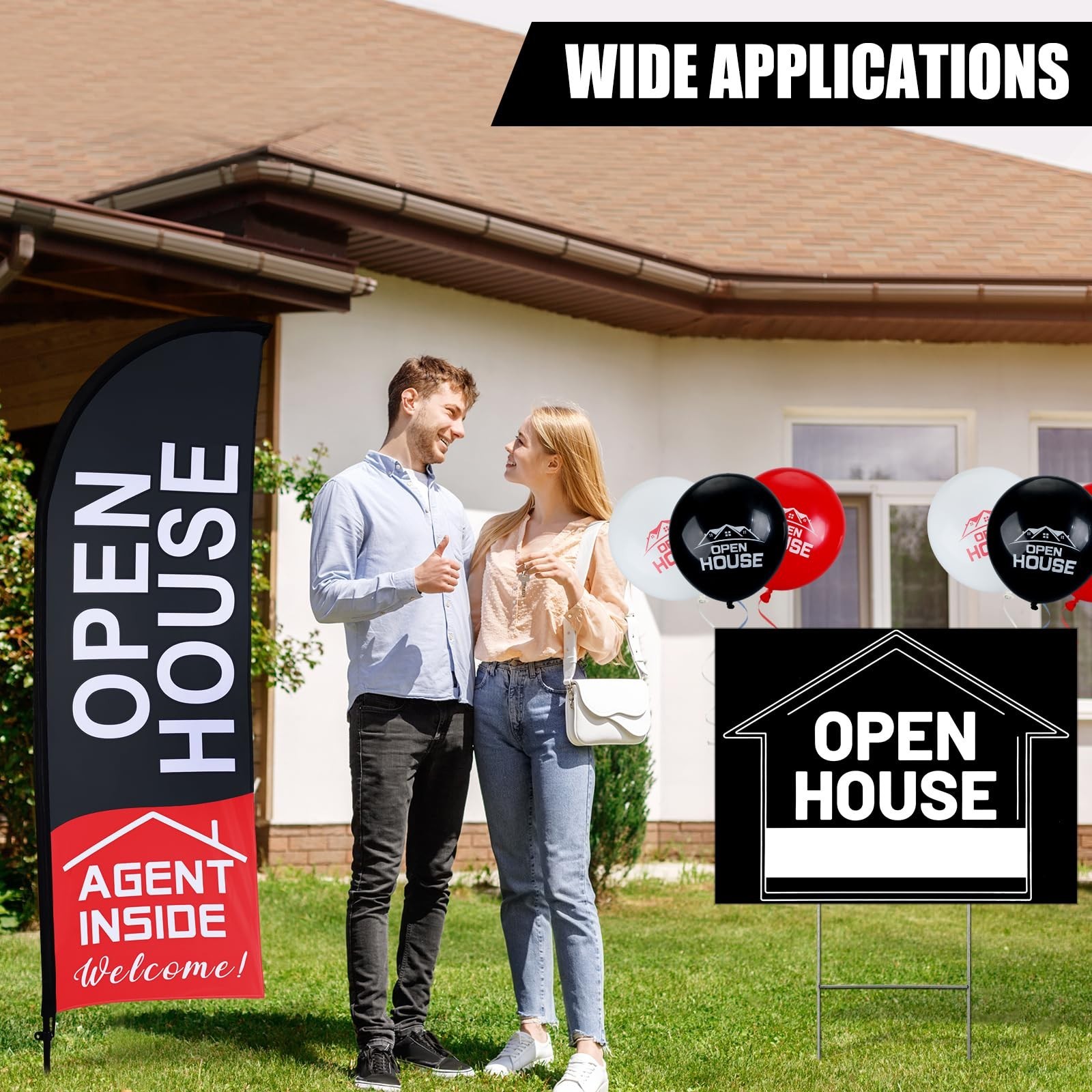 Open House Sign Set – 36 Pcs, Flag & Pole Kit, 5 Directional Arrows, 30 Balloons