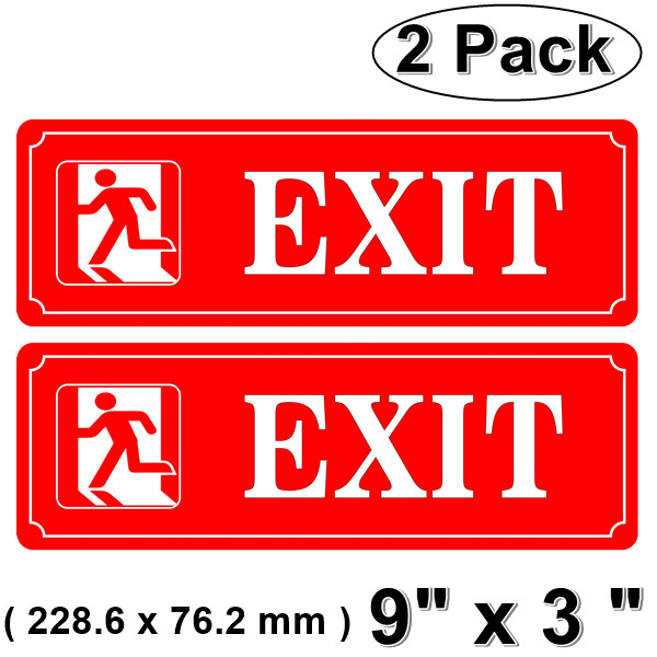 (2 Pack) 9&Prime; X 3&Prime; EXIT Red Door Sign Back Self Adhesive Vinyl Label Decal Sticker