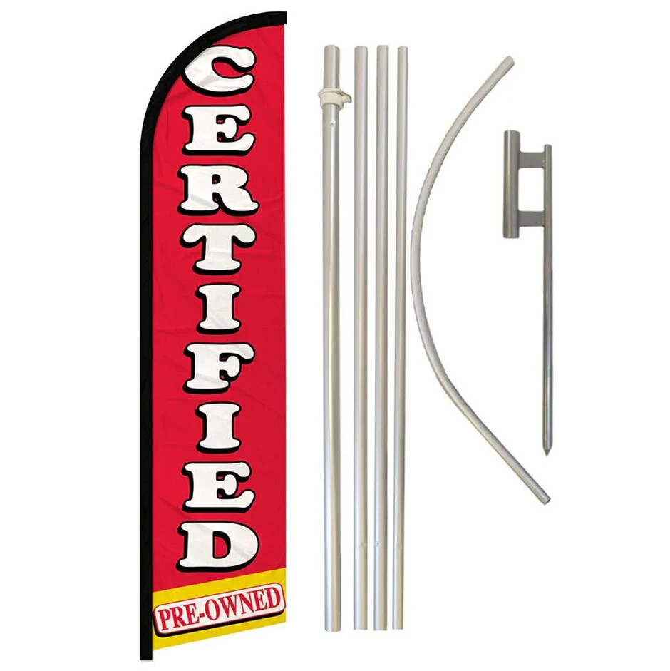 Pre-Owned Certified Windless Full Curve Advertising Auto Banner Flag & Pole Kit