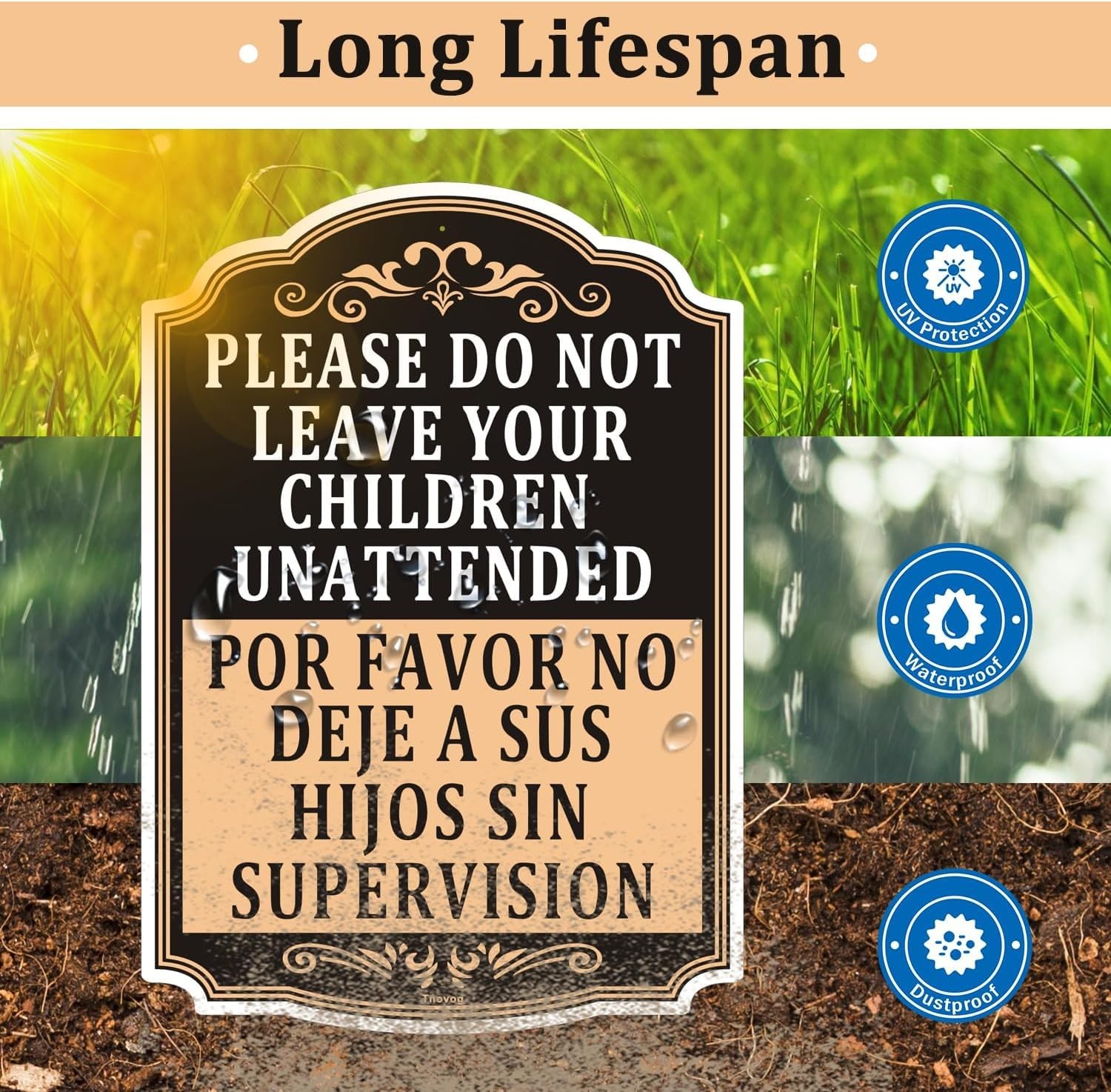 2 PCS Please Do Not Leave Children Unattended Bilingual Sign 14×10 Inch