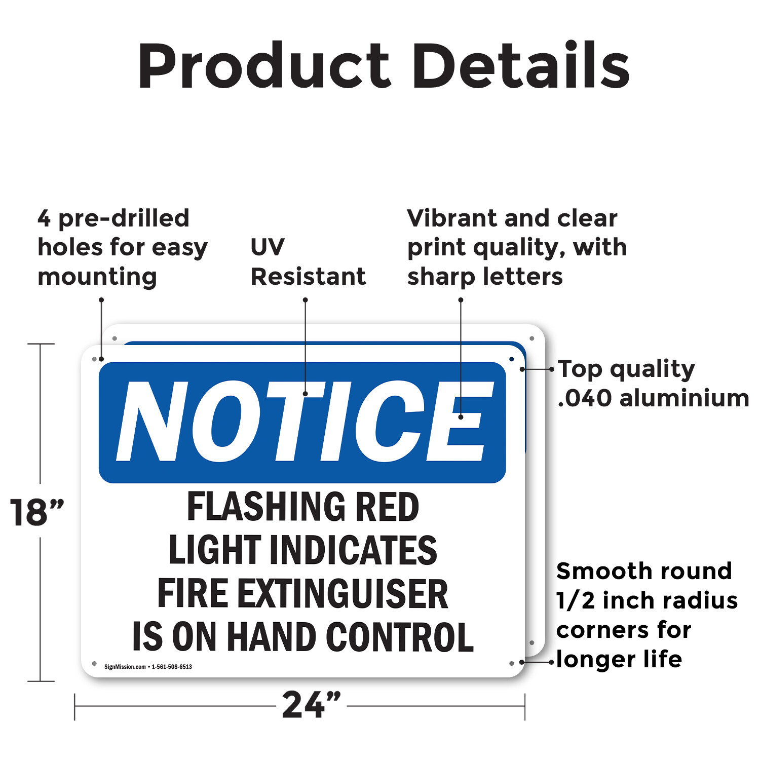 (2 Pack) Flashing Red Light Indicates Fire Extinguisher OSHA Notice Sign Decal