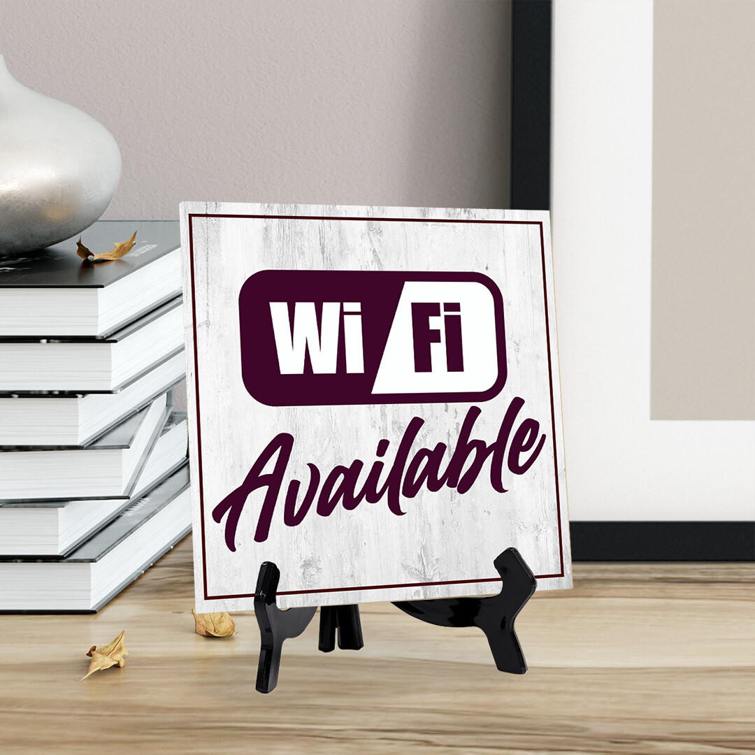 Wi-Fi Available 5&Prime;x 5&Prime; Square Table Sign With Acrylic Easel | Restaurant