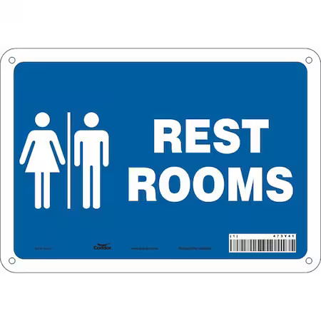 Condor 473Y41 Restrooms, 10 In W X 7 In H, Vertical Rectangle, Aluminum, 473Y41
