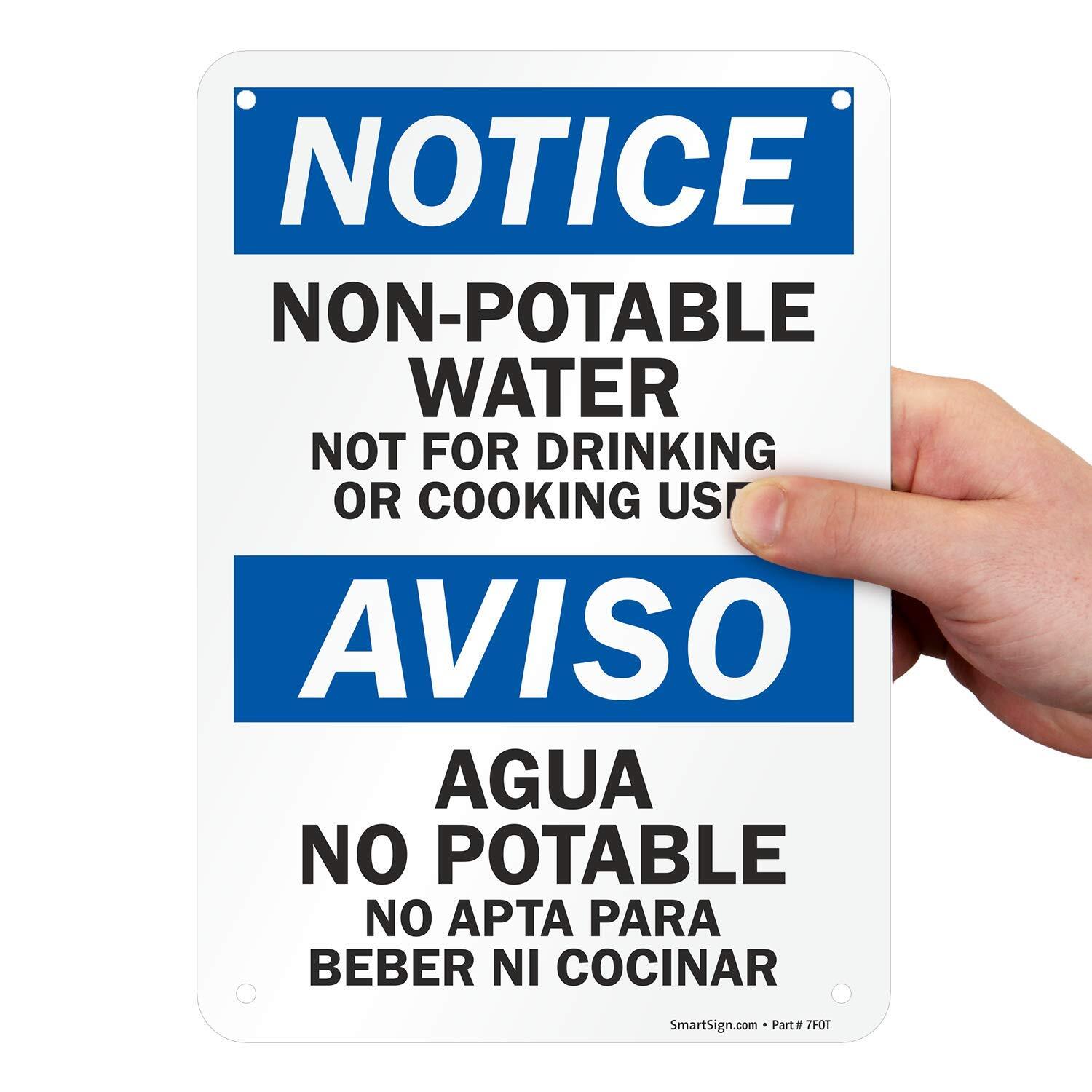 7×10 inch Bilingual Notice Sign Non-Potable Water Not For Drinking Aluminum