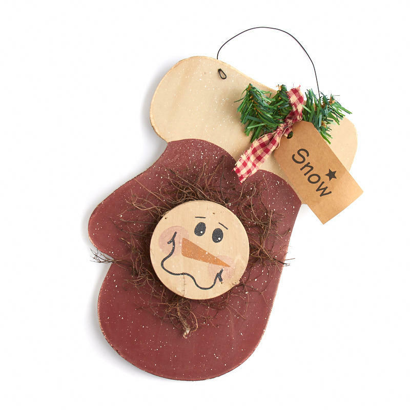 Primitive Snowman Mitten Wall Hanging | 2 Pieces