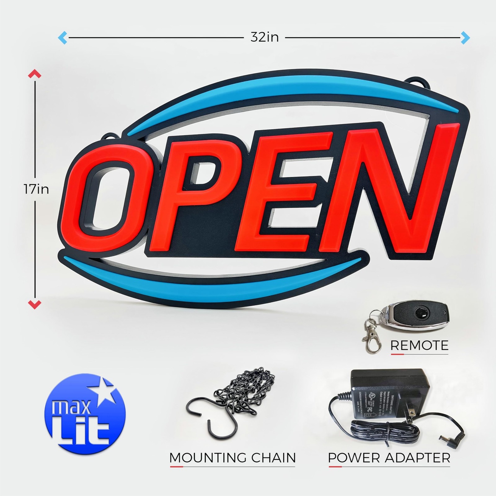 32 » X 17 » New Jumbo ULTRA BRIGHT LED Open Sign — Remote Controlled ̵