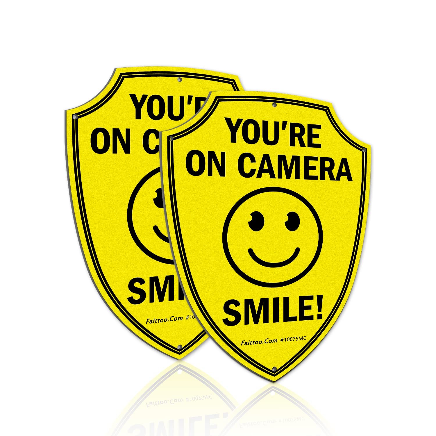 Faittoo Smile You&rsquo;re On Camera Sign, Video Surveillance Signs Outdoor, 2-Pack,