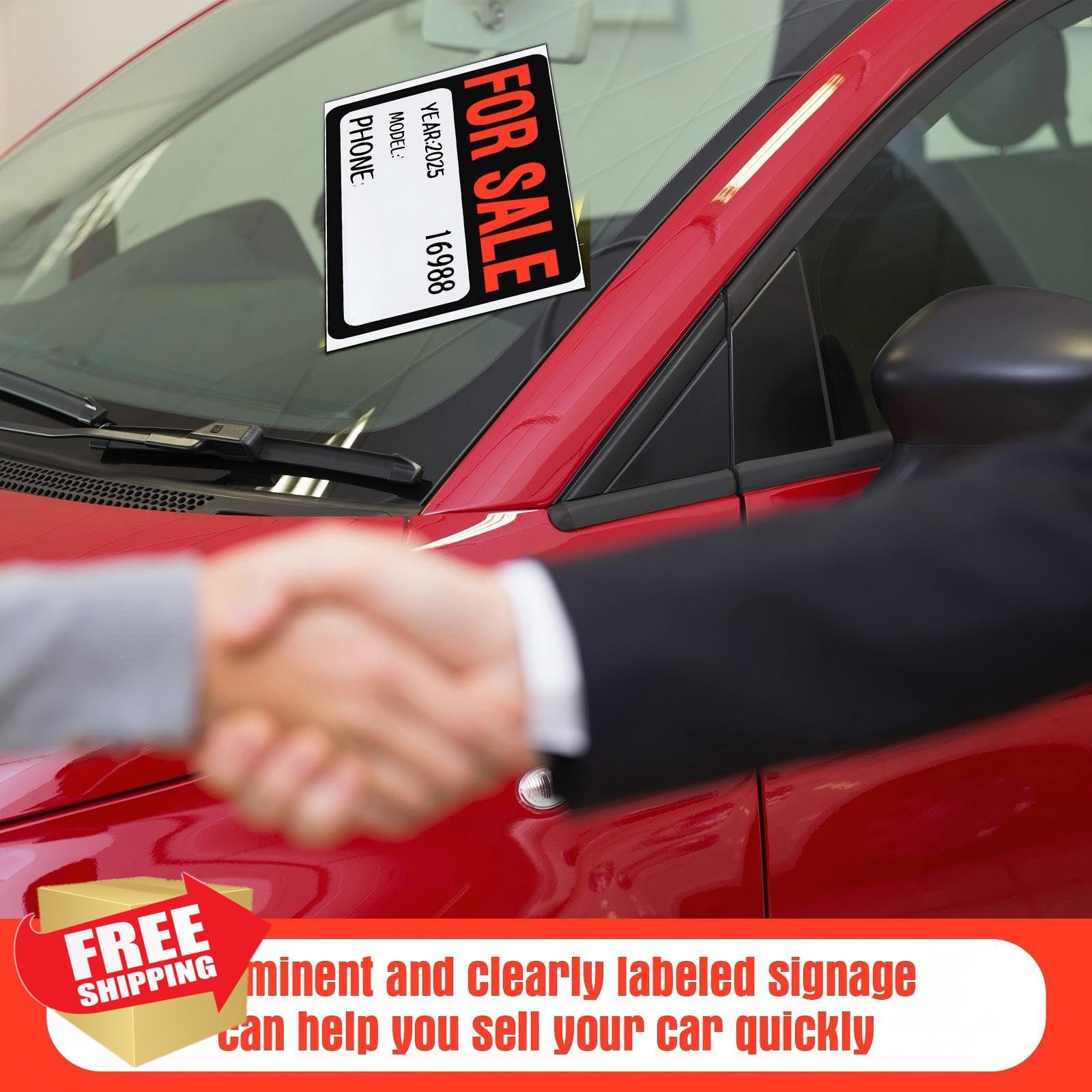 Seajan Car Sale Signs Classic Black 9×12 White Red Waterproof