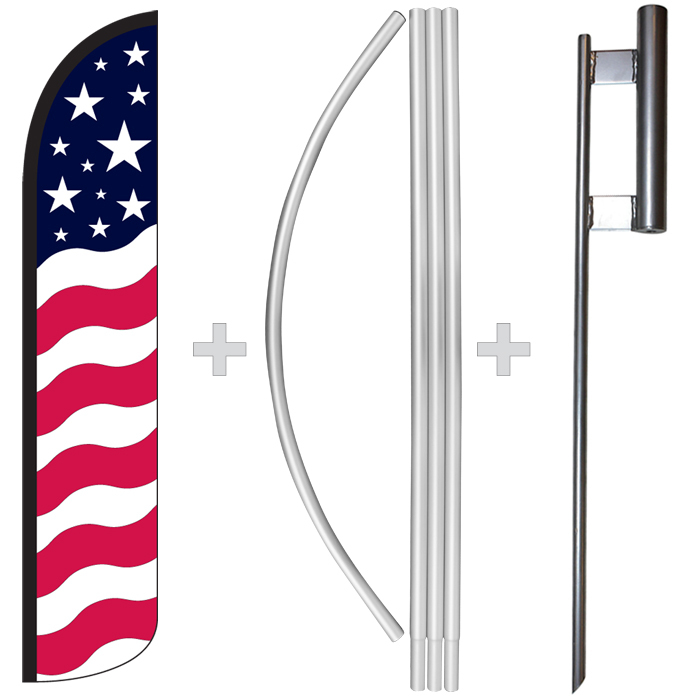 Stars & Bars USA American 15&prime; Tall Windless Swooper Feather Flag & Pole Kit
