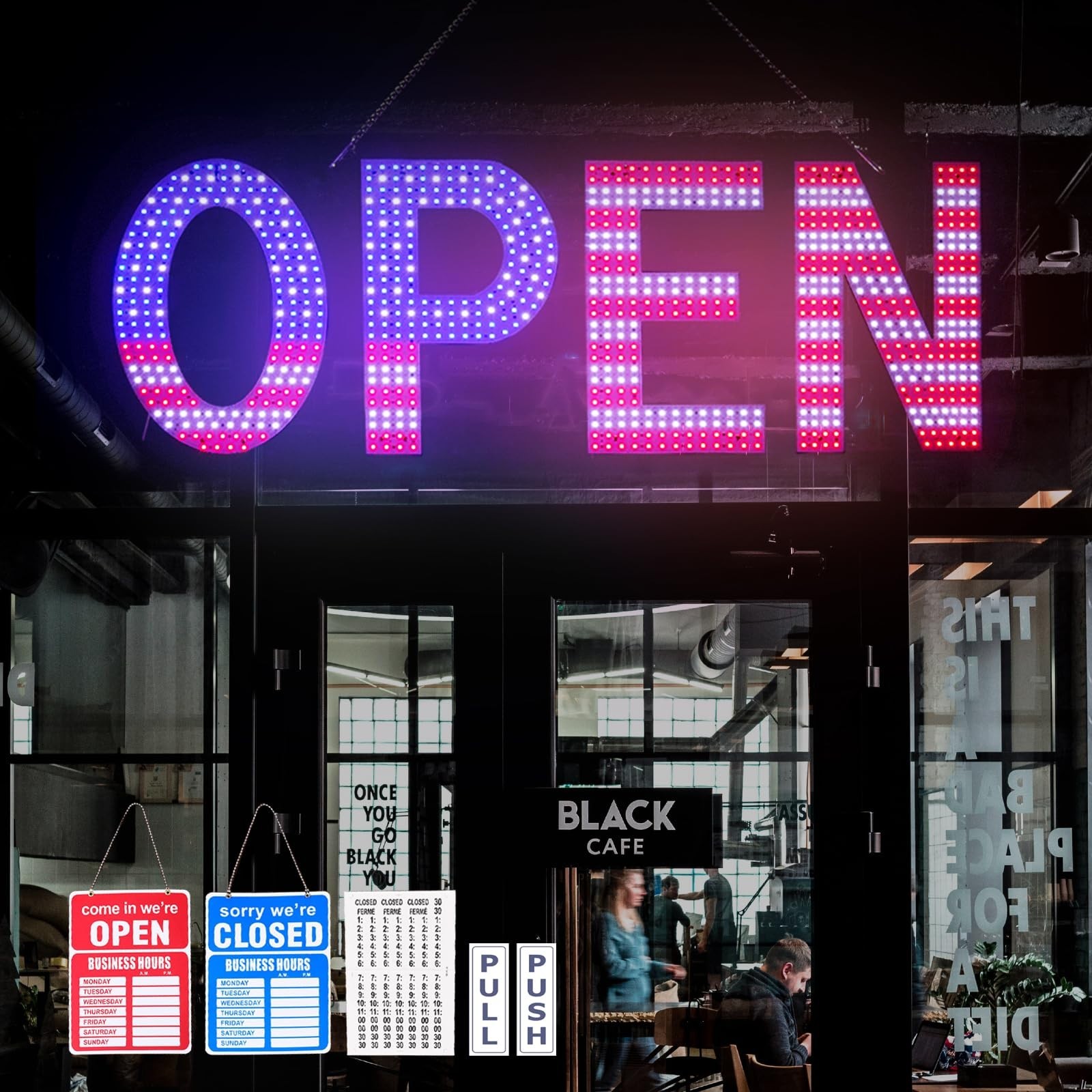Large LED Open Sign for Business – 40&Prime;x14&Prime; Ultra Bright Light Up Display, 3 Mode