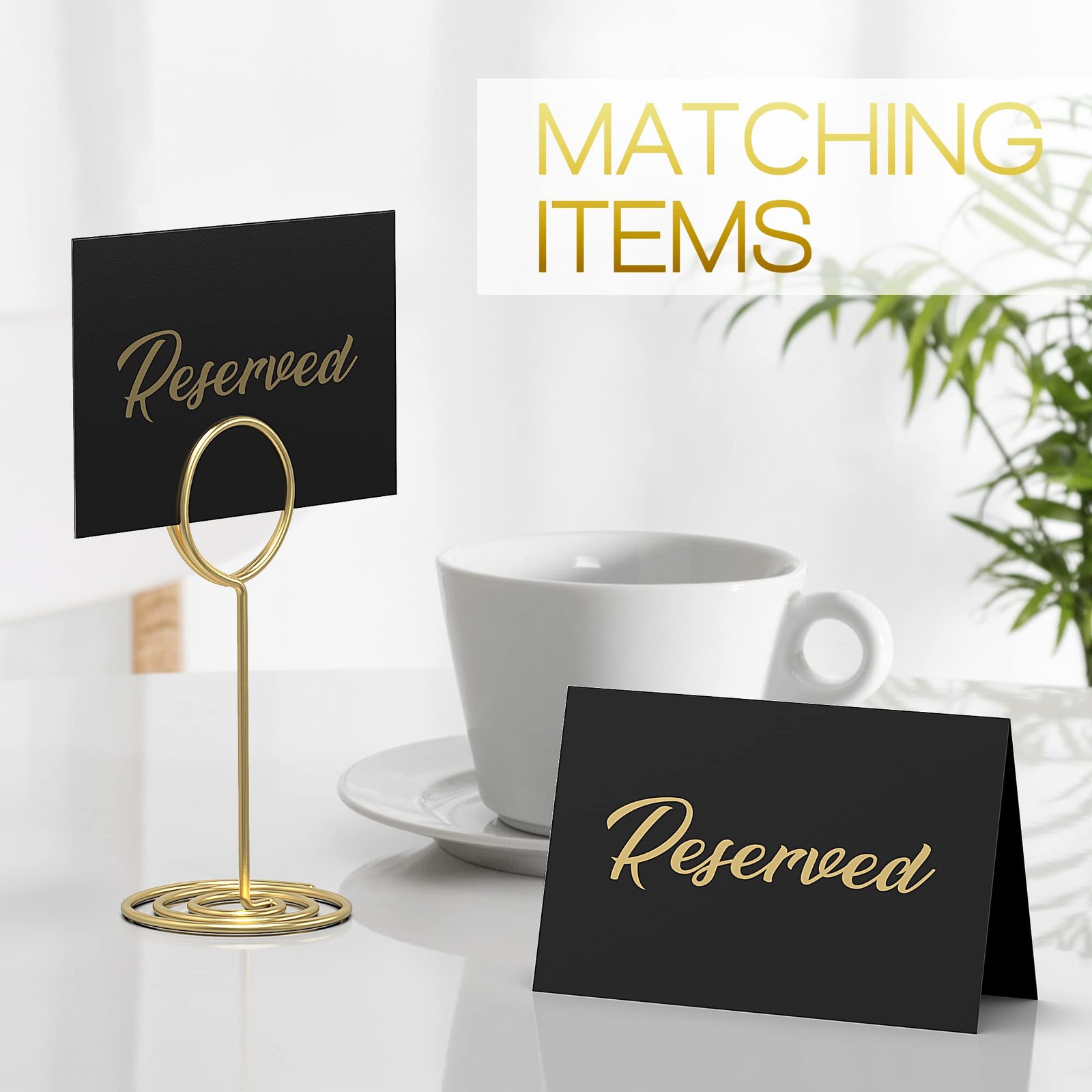 10 Pack Black Gold Cardstock Seating Double Sided Reserved Table Signs