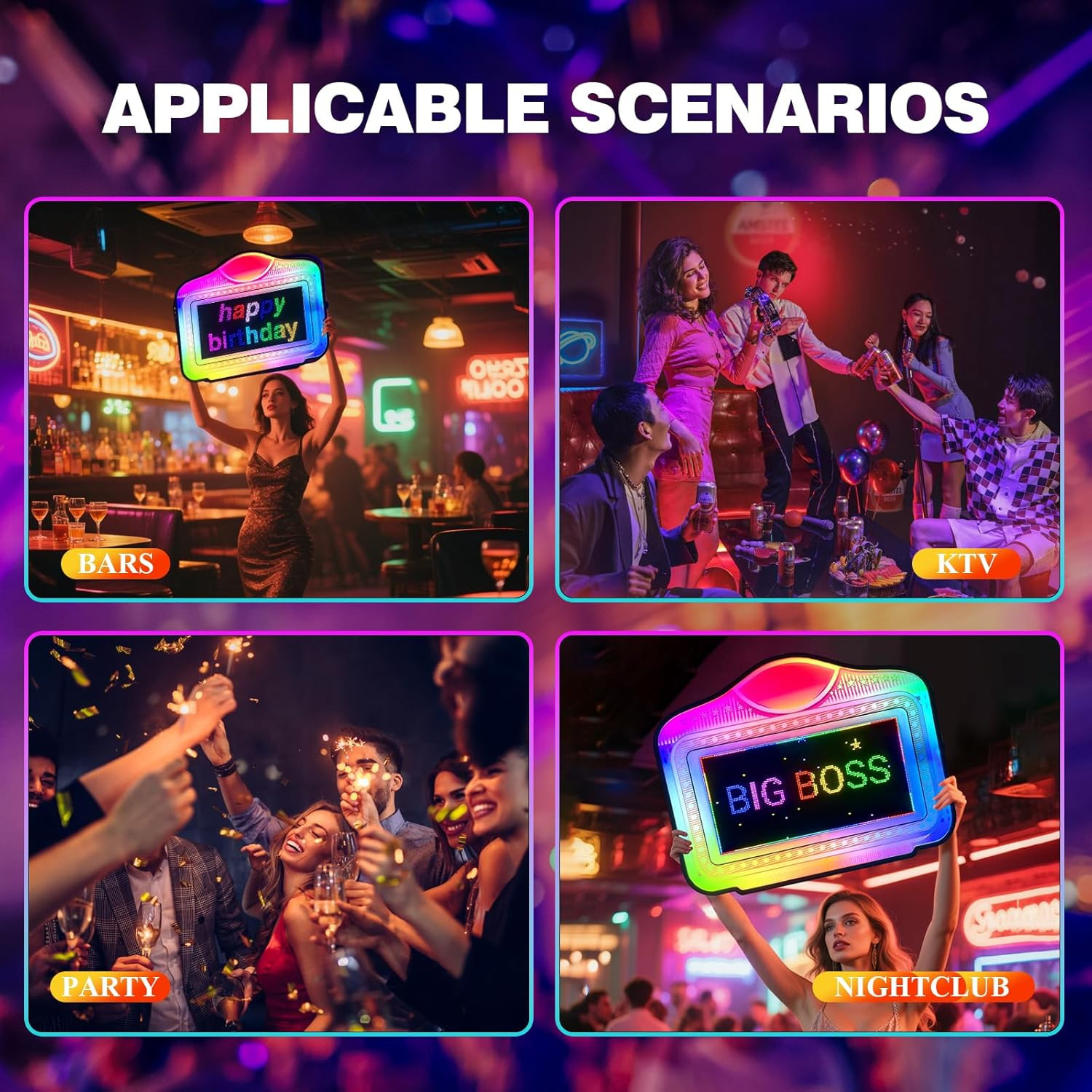 LED Bottle Service Sign – with APP Programmable Color Display & Scroll Play, Clu