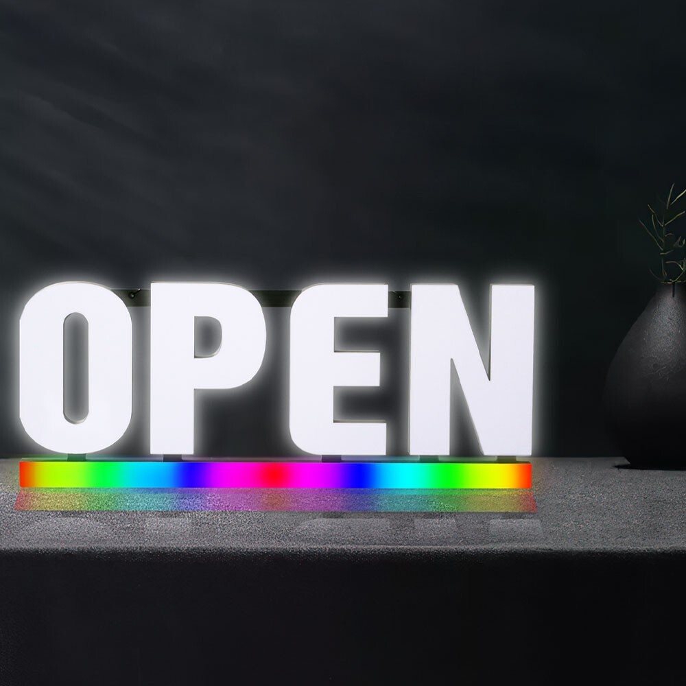 LED Open Sign RGB Underline 30×12 Bright White Frosted Lens Advertising Retail