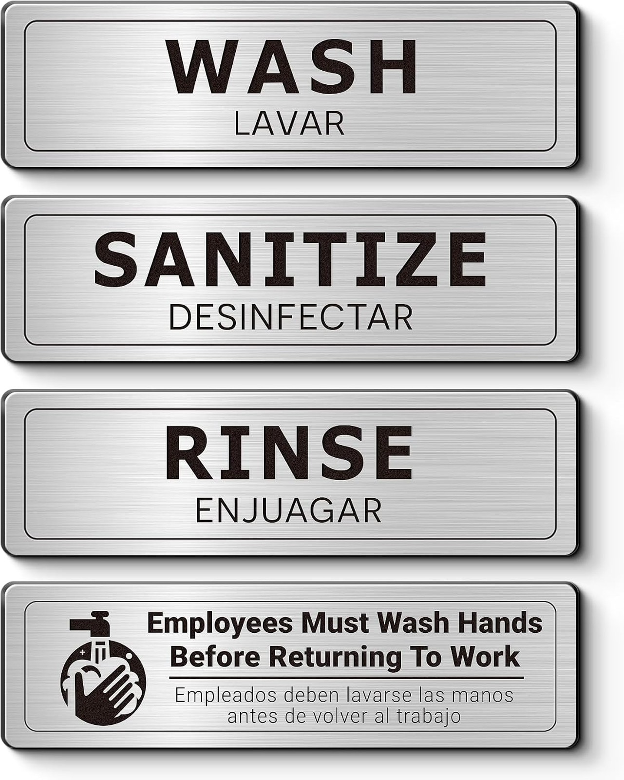 Bilingual Sink Labels Brushed Aluminum for Commercial Kitchen 3 Compartment Wash