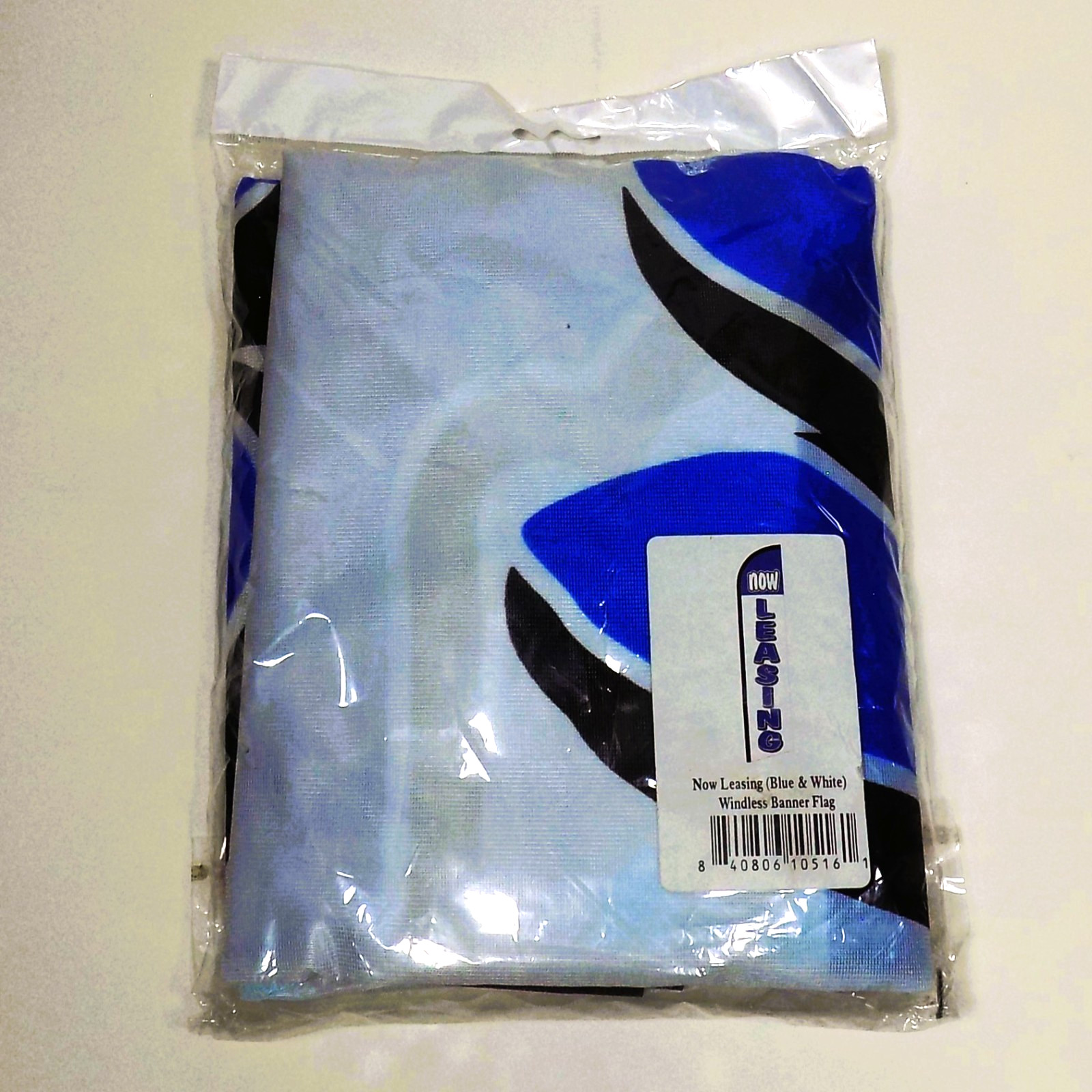 NOW LEASING Windless 11.5&prime; Vertical Advertising Banner Feather Flag Blue & White