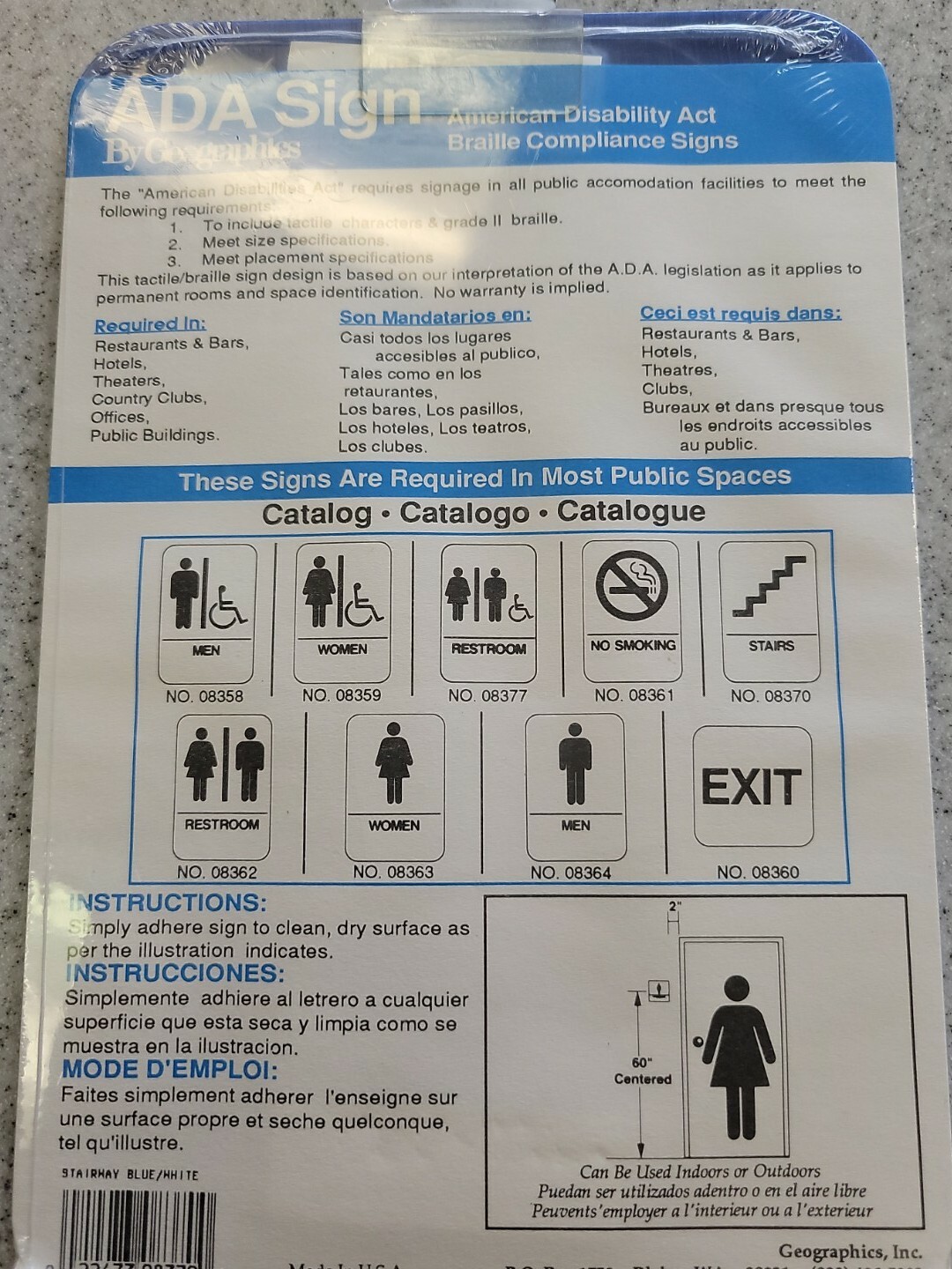 ADA Stairs Sign with Braille Adhesive Door Plate 9&Prime; x 6&Prime; Blue