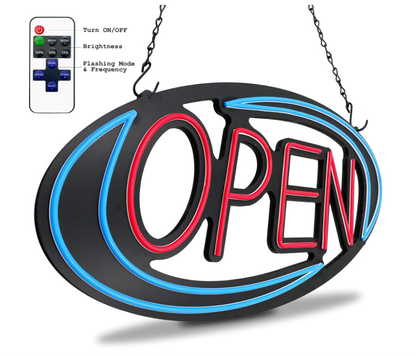 32×16 LED Open Sign Bright Neon Light Remote Flash Bar Shop Window Blue Red