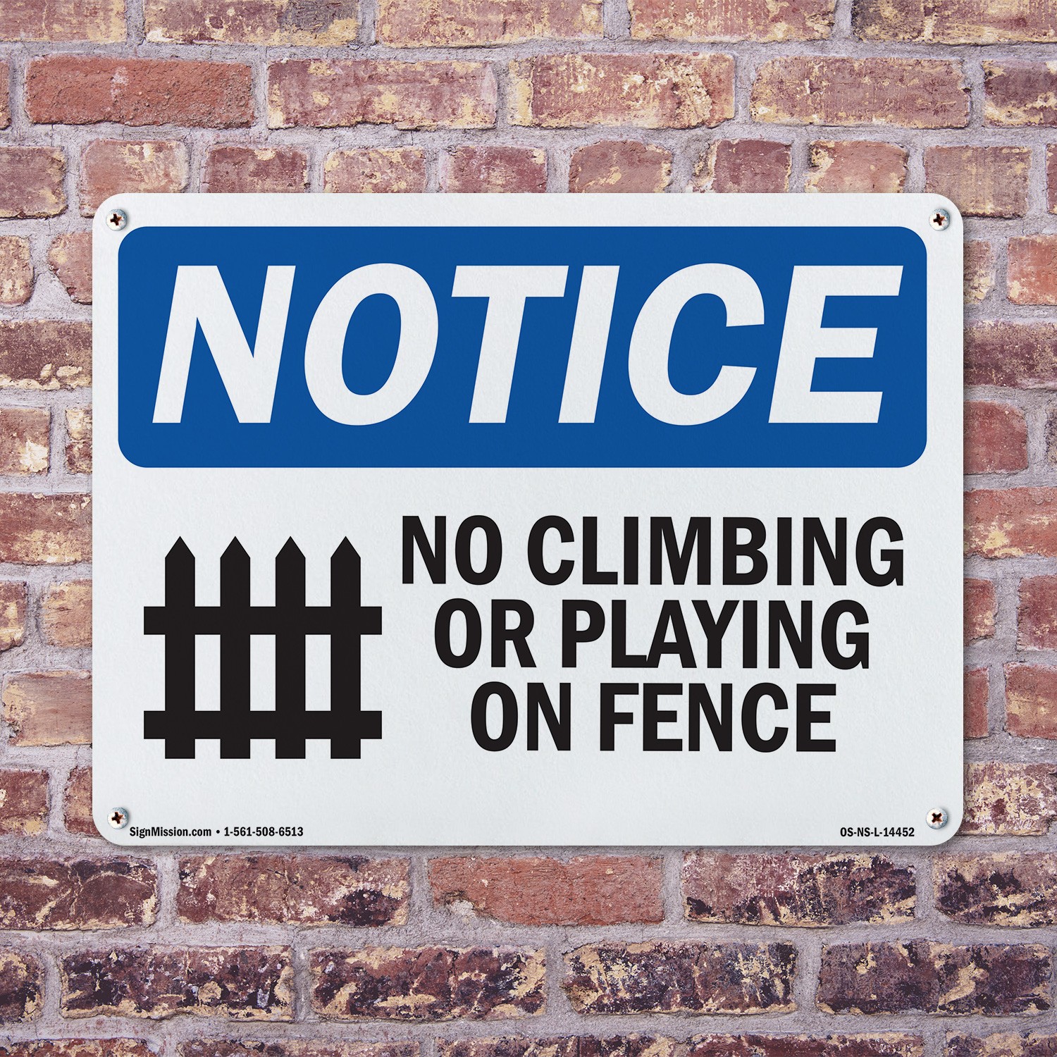 No Climbing Or Playing On Fence OSHA Notice Sign Metal,, Decal 5 or 10 Pack