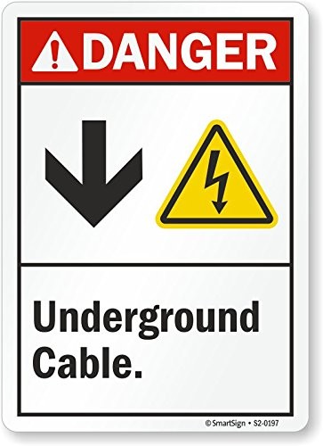 7×10 Inch Plastic Sign Danger Underground Cable Down Arrow Safety Warning