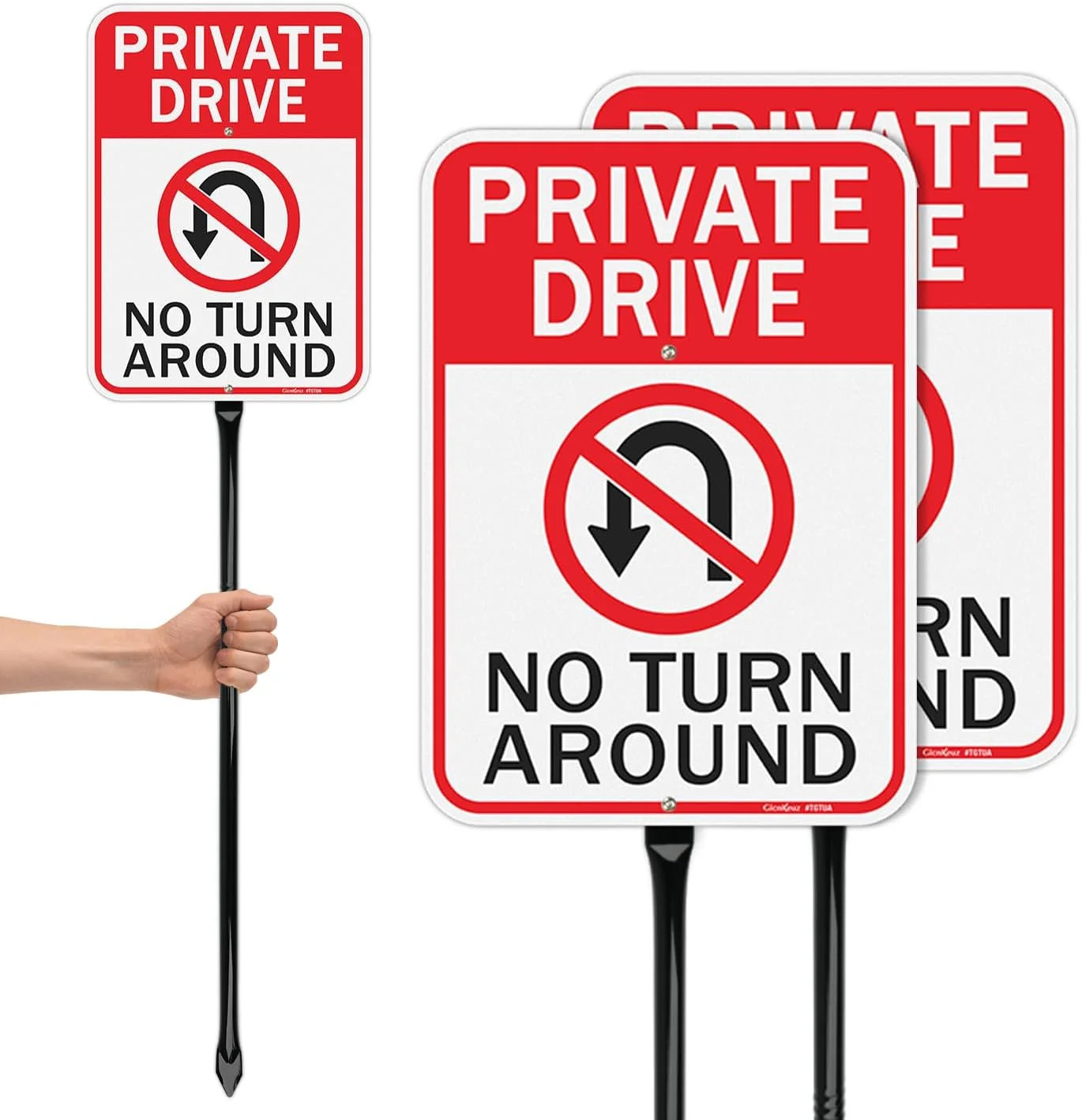GicnKeuz Private Driveway No Turn Around Signs with 36&Prime; Heavy Duty Metal Stakes,