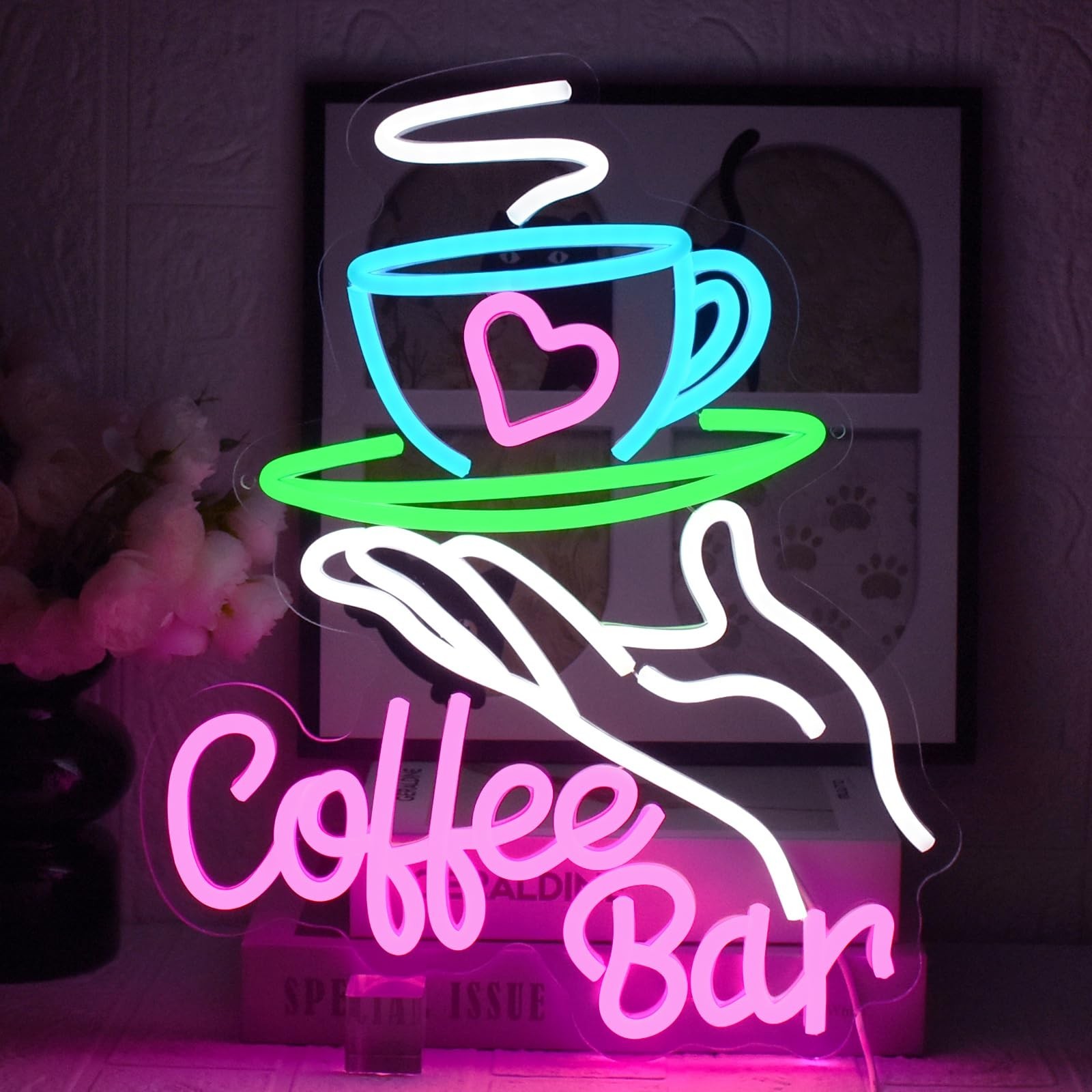 Coffee Bar Neon Sign for Wall Decor, Cafe Neon Light with USB Dimmable LED Ne…