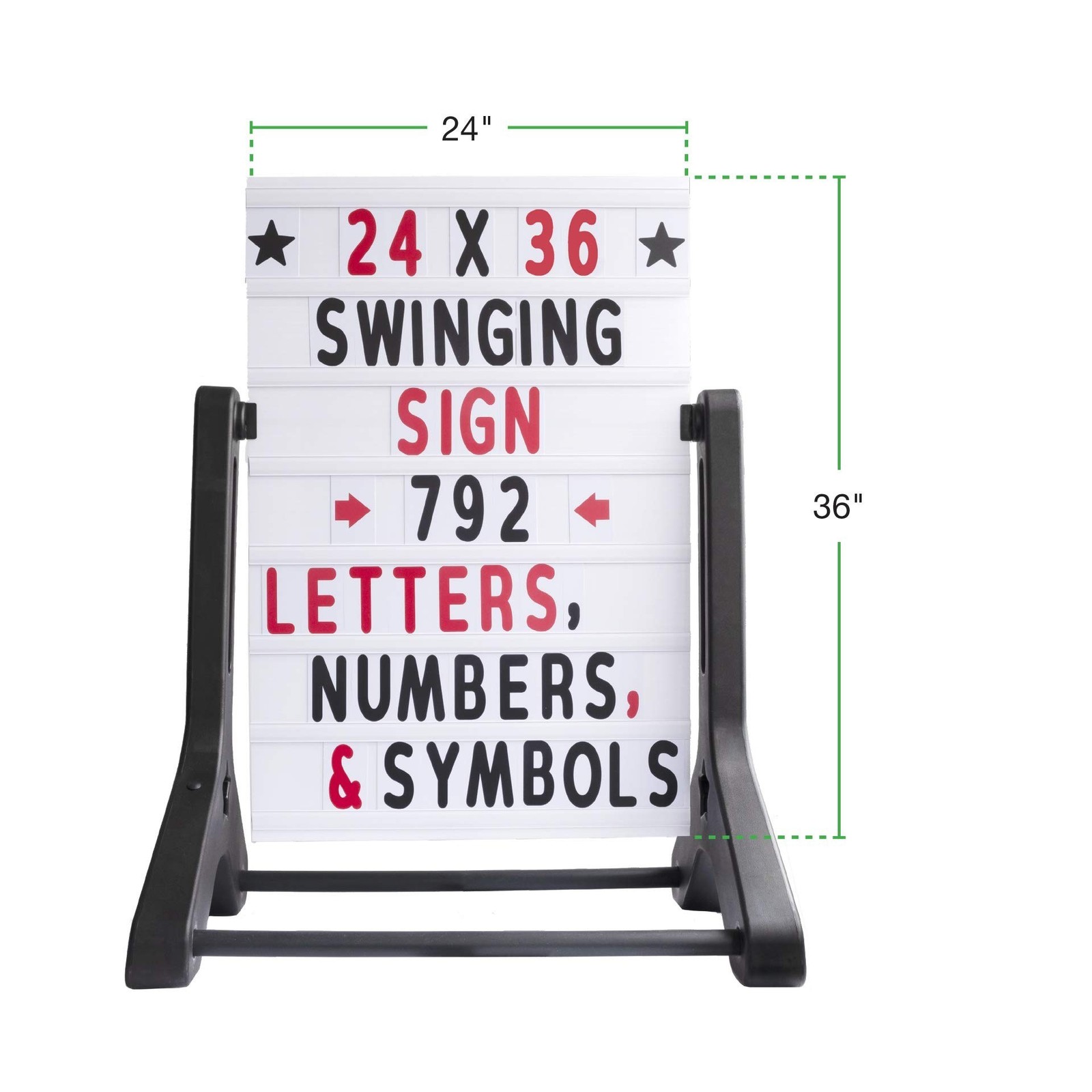 Swinging Changeable Message Sidewalk Sign: 24&Prime; x 36&Prime; Sign with 792 Pre-Cut Do…
