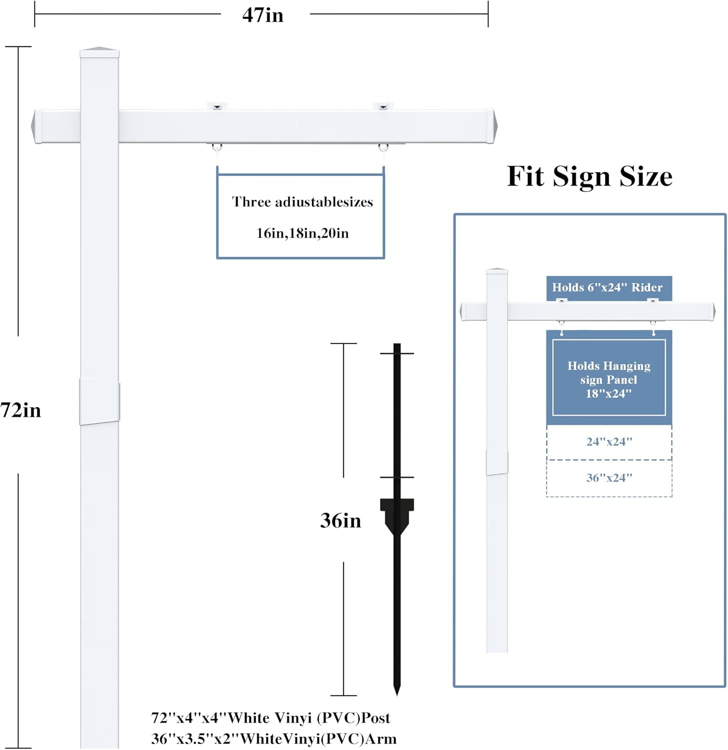 Vinyl PVC Real Estate Sign Post 6&prime; Tall, Realtor Yard Sign Post (Connected Type)