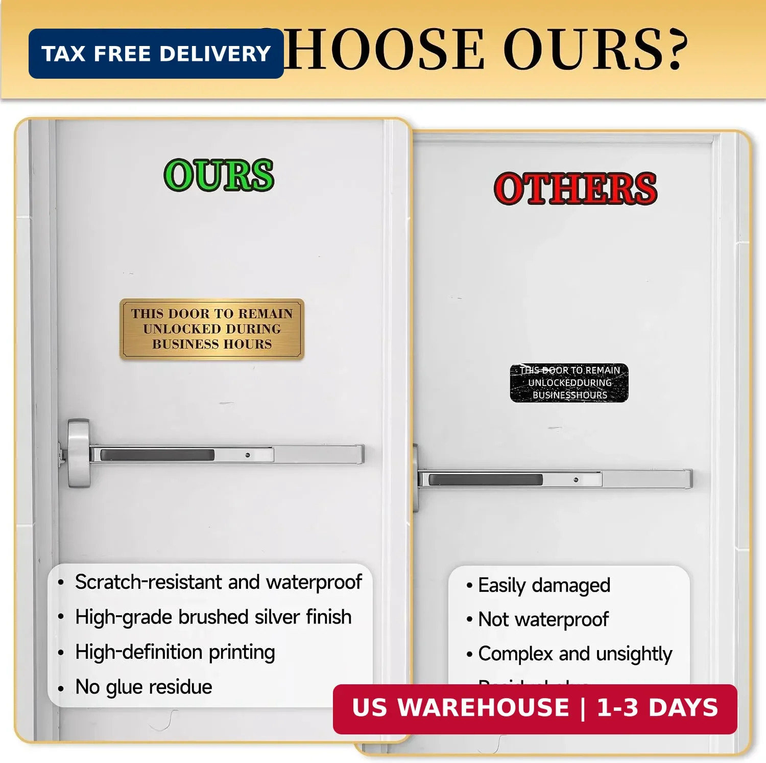 2PCS Door Must Remain Unlocked During Business Hours Sticker Sign，Self-Adhesive