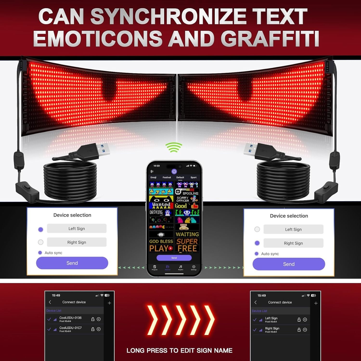Colorful Scrolling LED Sign, Bluetooth Control, 23 »x5 »
