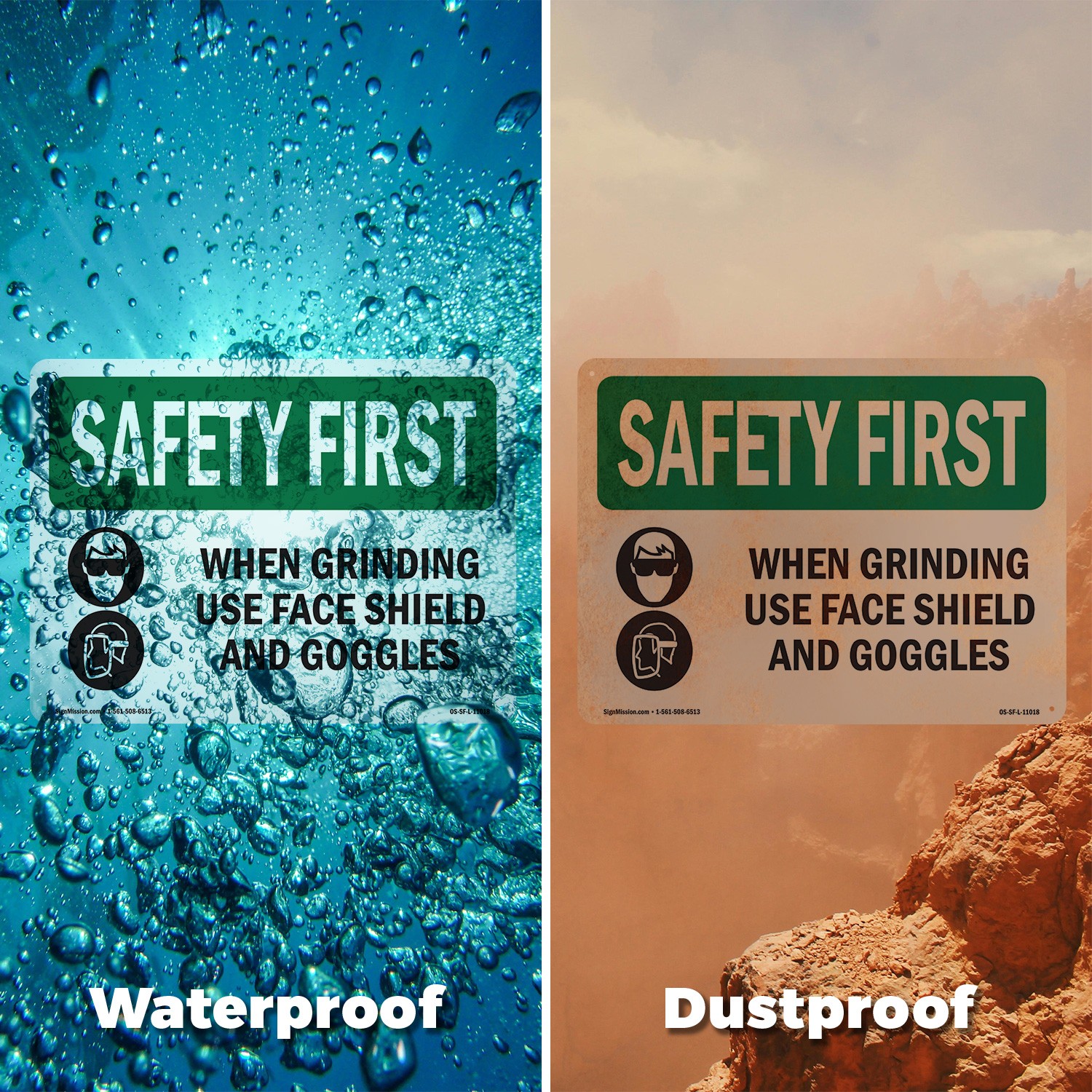When Grinding Use Face Shield With Symbol OSHA SAFETY FIRST Sign – 5 or 10 Pack