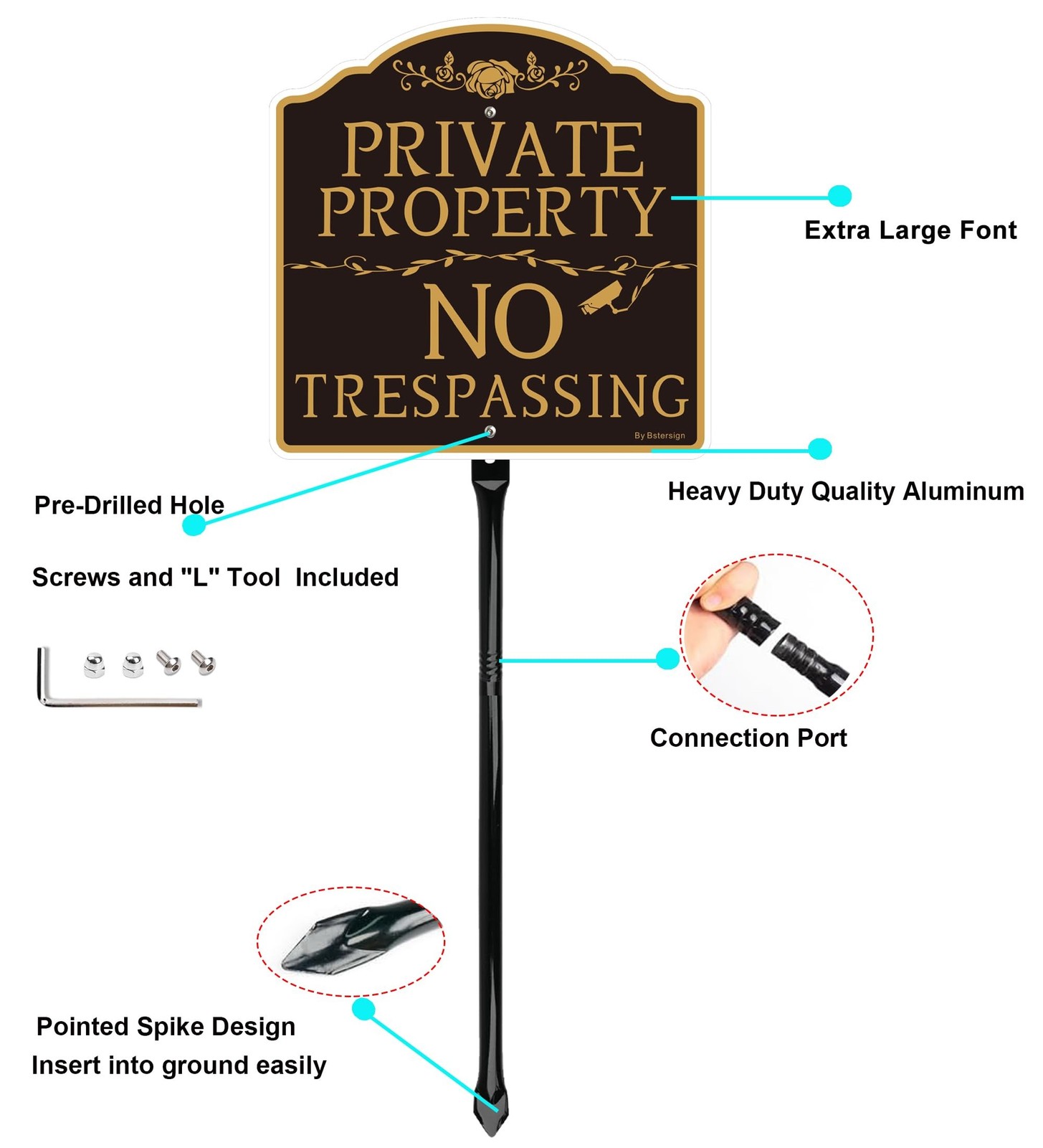 2Pack No Trespassing Sign Private Property with 54 inche Metal Stakes Posts, …