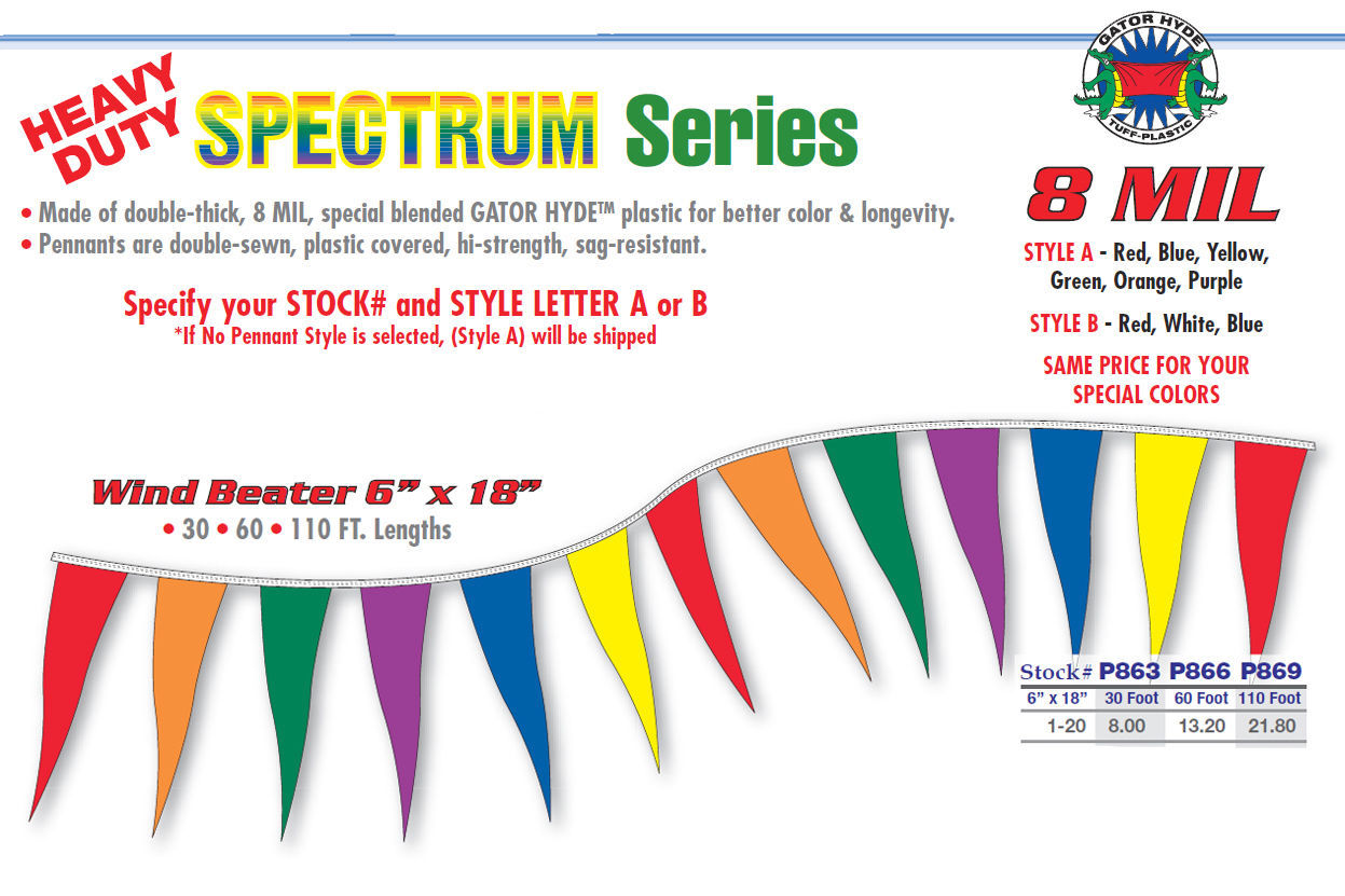 Pennant Flag Streamers Multi Color 110&prime; (80 6&Prime;x18&Prime; Pennants Per String)