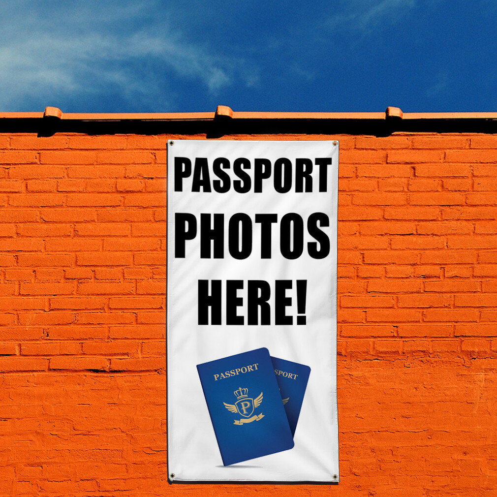 Vertical Vinyl Banner Multiple Sizes Passport Photos Here Business Outdoor