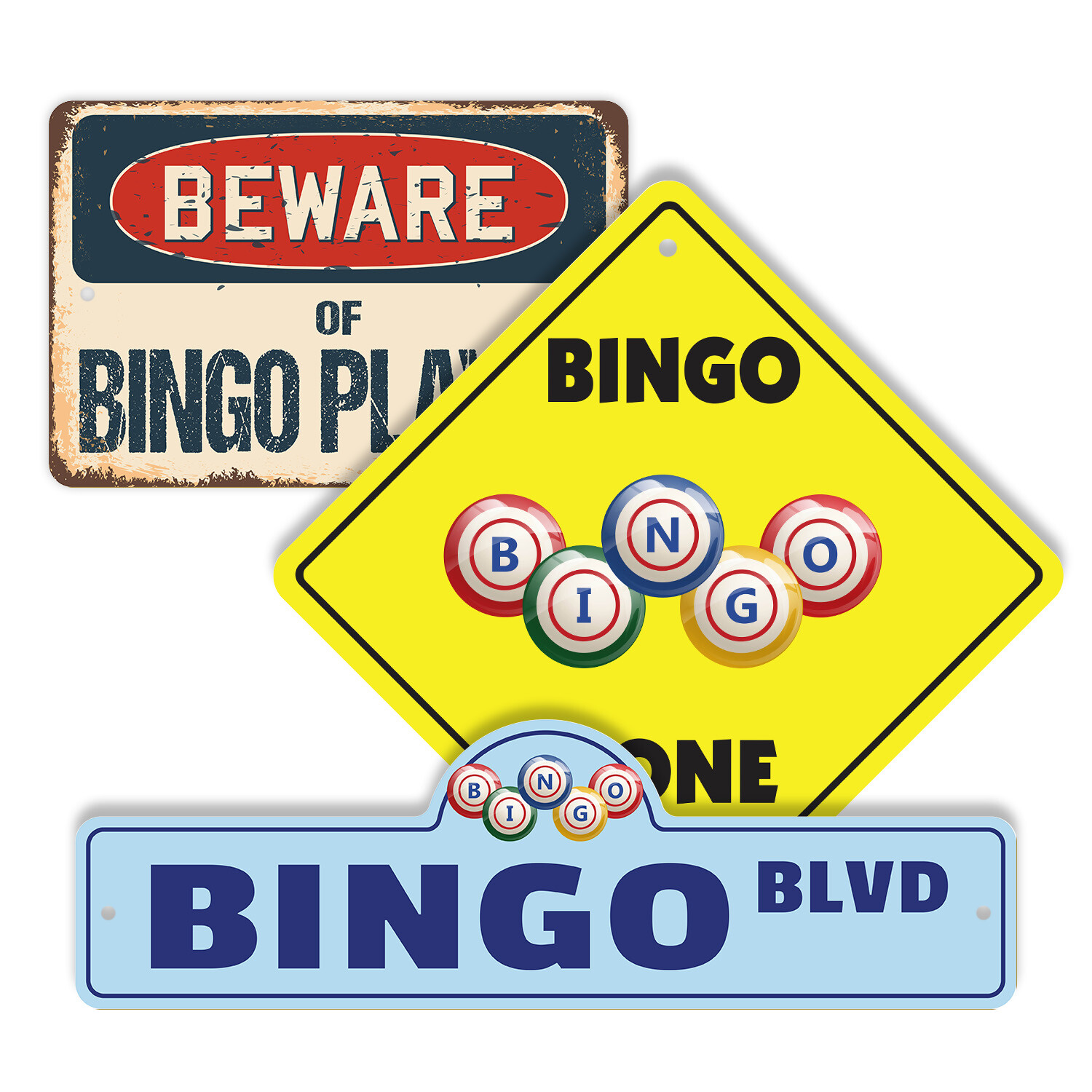 Bingo (3 Pack) Plastic Street Sign Crossing Warning Vintage Rustic Beware