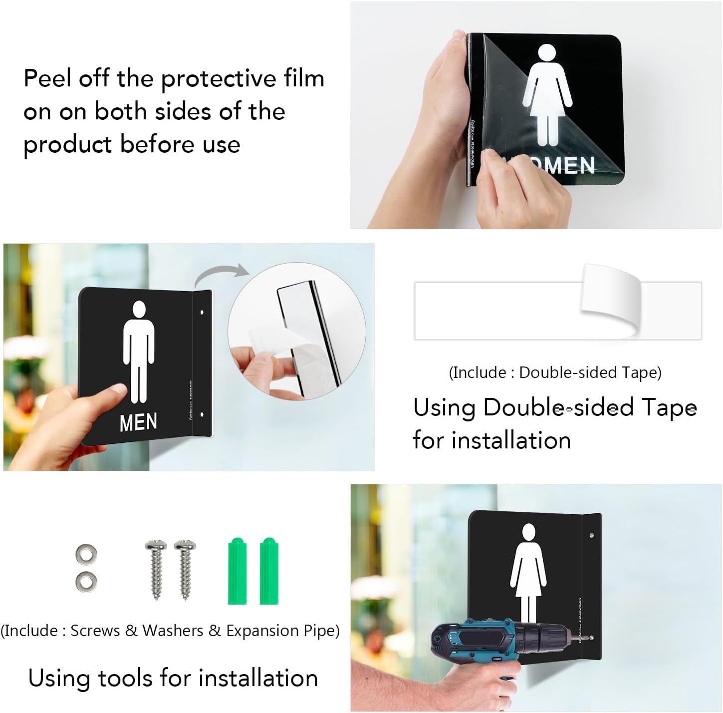 Restroom Sign, Bathroom Signs, (2 Pack) 6 x 6 Inches Acrylic Sign