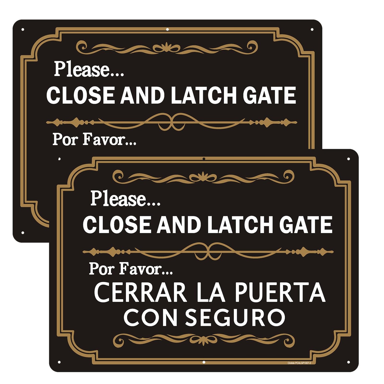 2 PCS Please Close Latch Gate Sign Bilingual Spanish Aluminum 10×7 Inch Safe