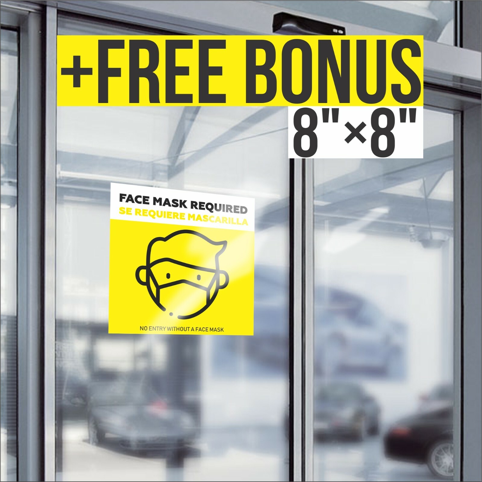 Social Distancing Floor Sign Carpet 5 Pack Plus Face Mask Window Sticker