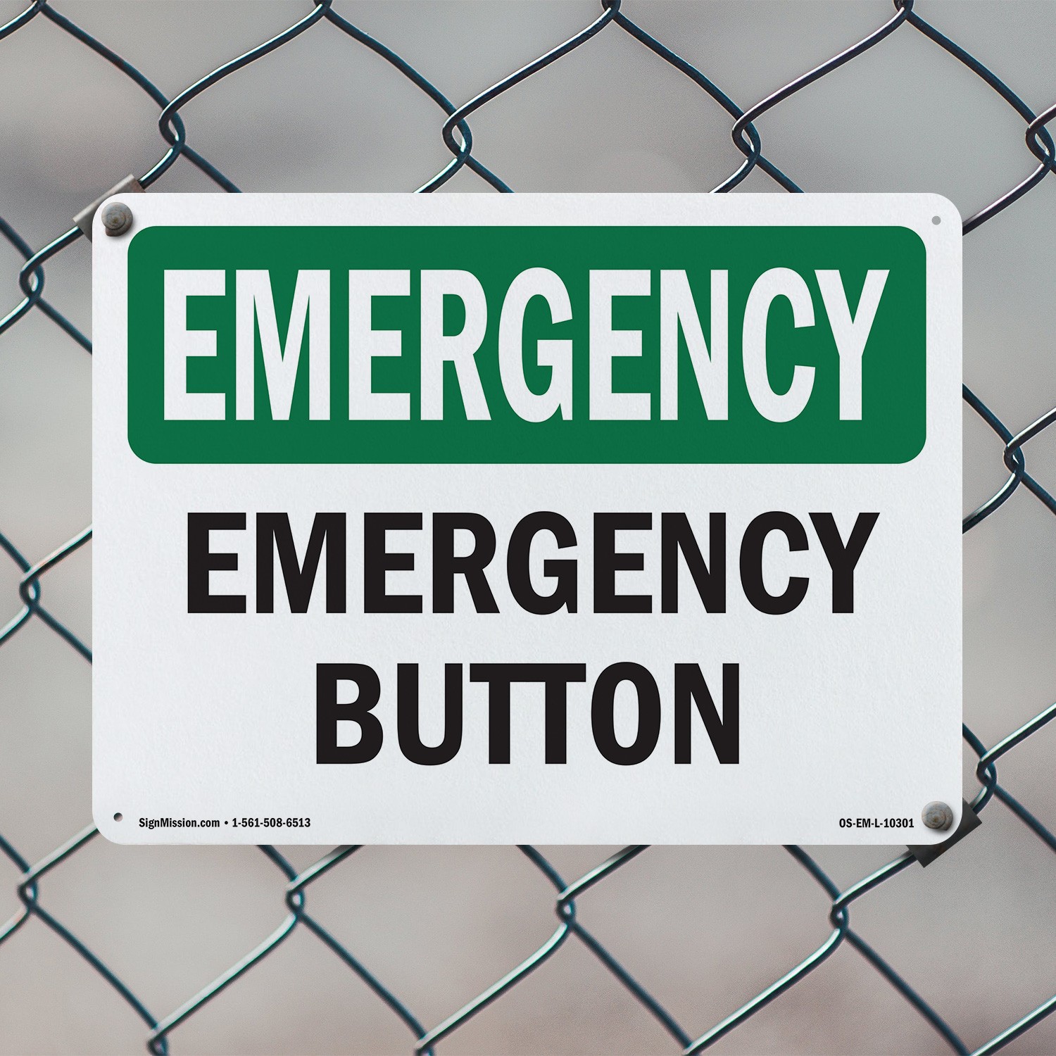 Button OSHA Emergency Sign Metal, Plastic, Or Decal – 5 or 10 Pack