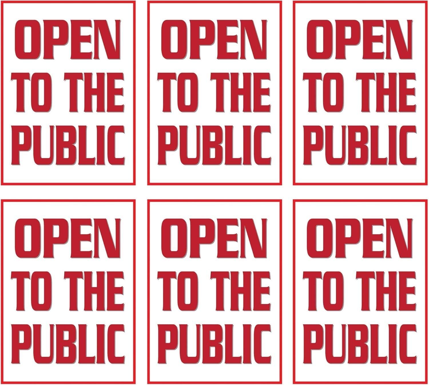 Open To The Public Retail Window Display Paper Signs | Pack of 6 | 18&Prime;w x 24&Prime;h