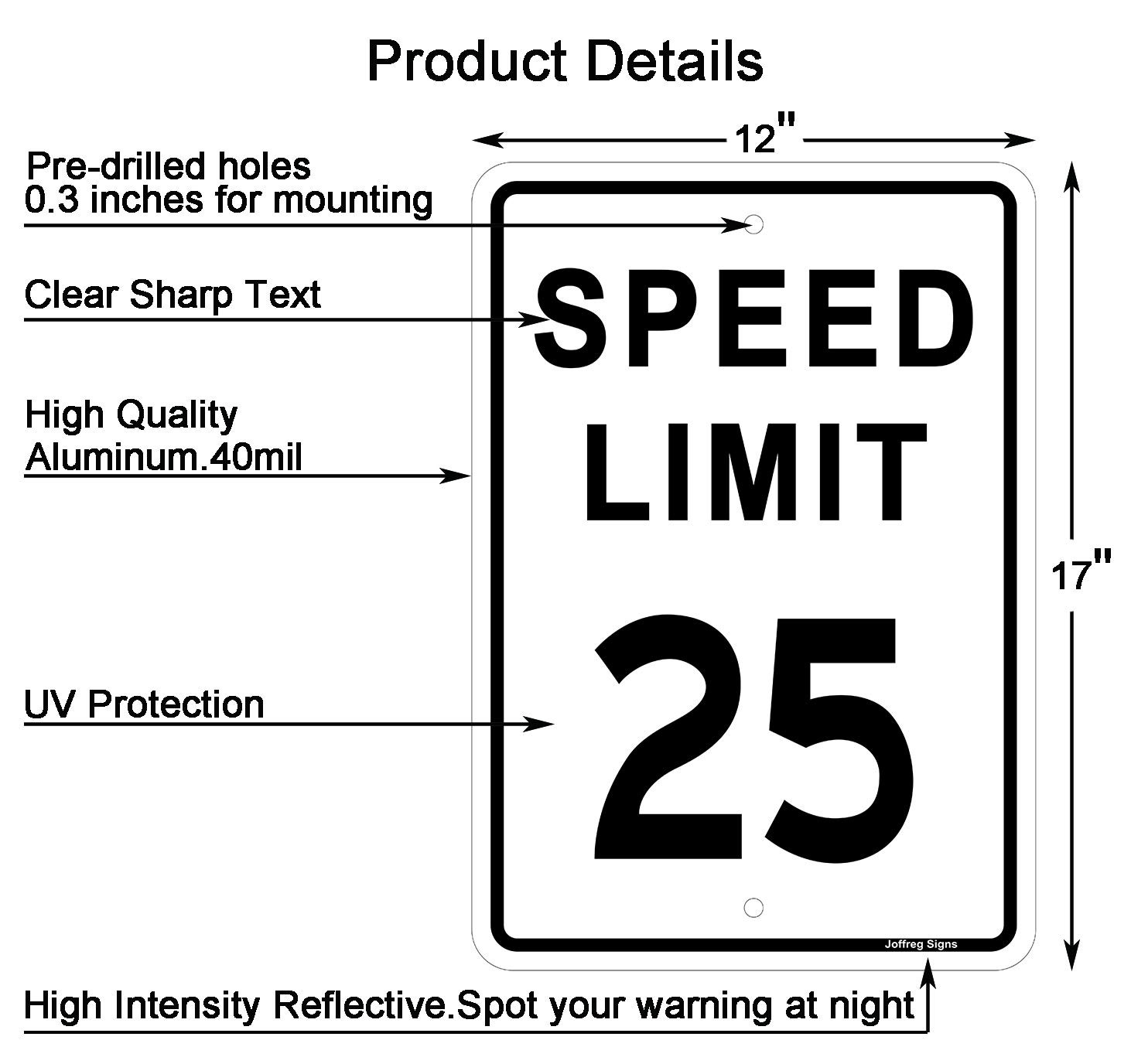 2 Pack Speed Limit 25 MPH Sign 17×12 Inch Reflective Aluminum Traffic Board