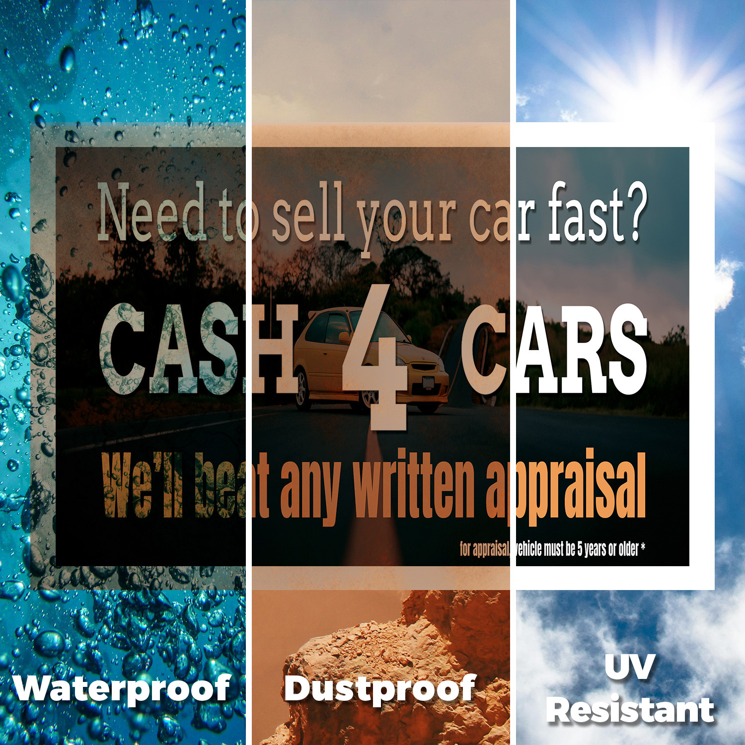 Cash 4 Cars Yard Sign Vehicle Purchases, Quick Offers, Trusted Services