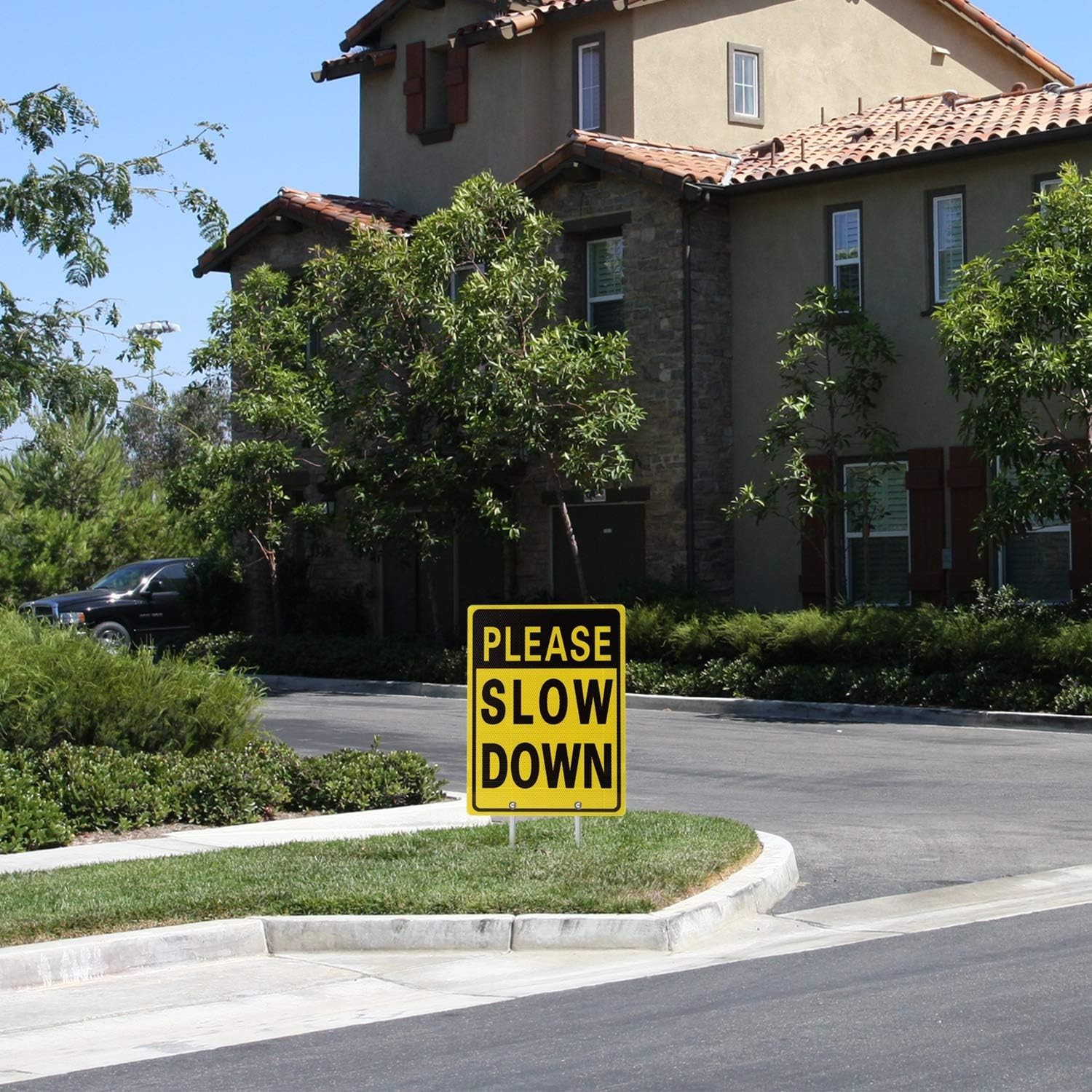 Please Slow Down Double Sided Aluminum Reflective Metal Sign with Metal Stakes